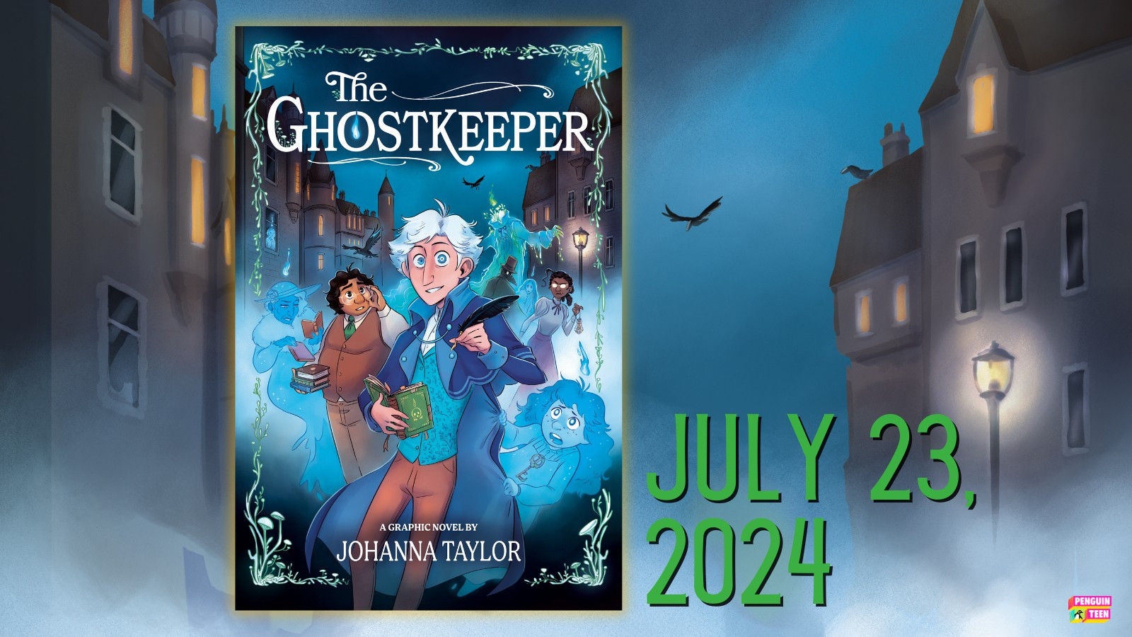 The front cover of my debut graphic novel, THE GHOSTKEEPER, now available for preorder--with a release date of July 23, 2024.