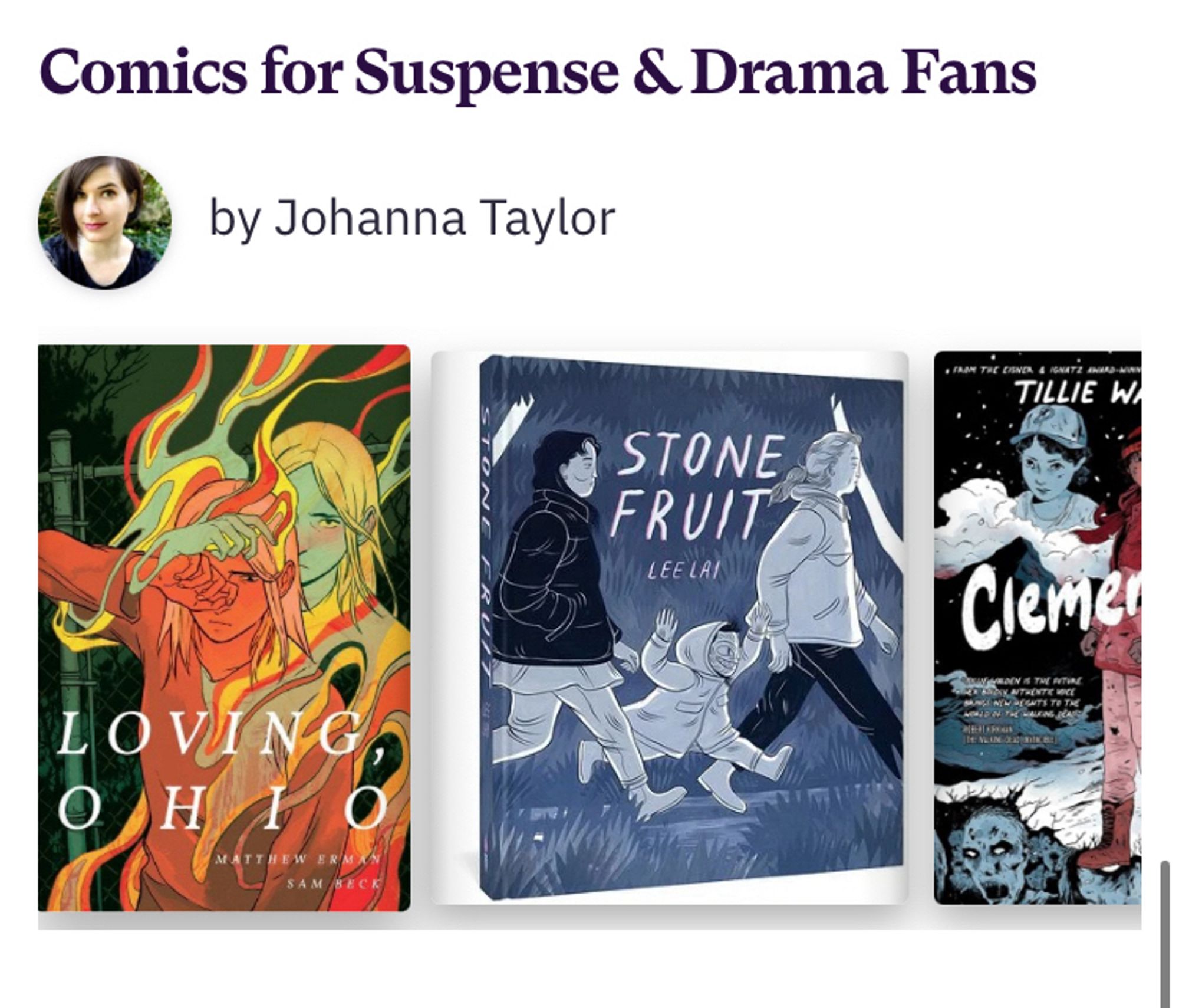 Booklist for comics for fans of suspense and drama, compiled by Johanna taylor