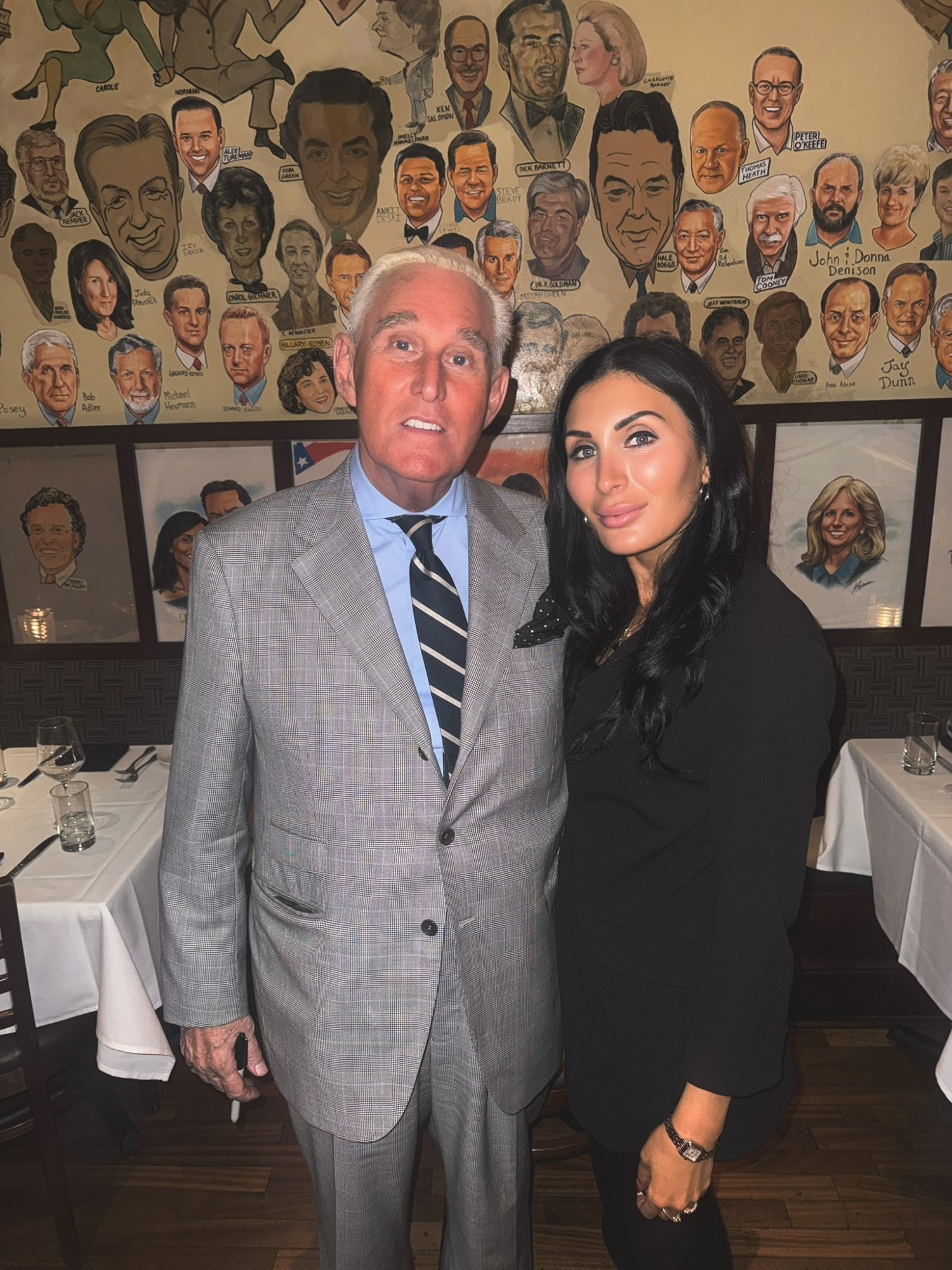 Alt-right demented rotter Roger Stone and Laura Loomer in her new form, dark hair, darker eyes, plastic face 