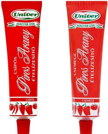 Two tubes of Univer Piros Arany Red Gold Hungarian paprika paste