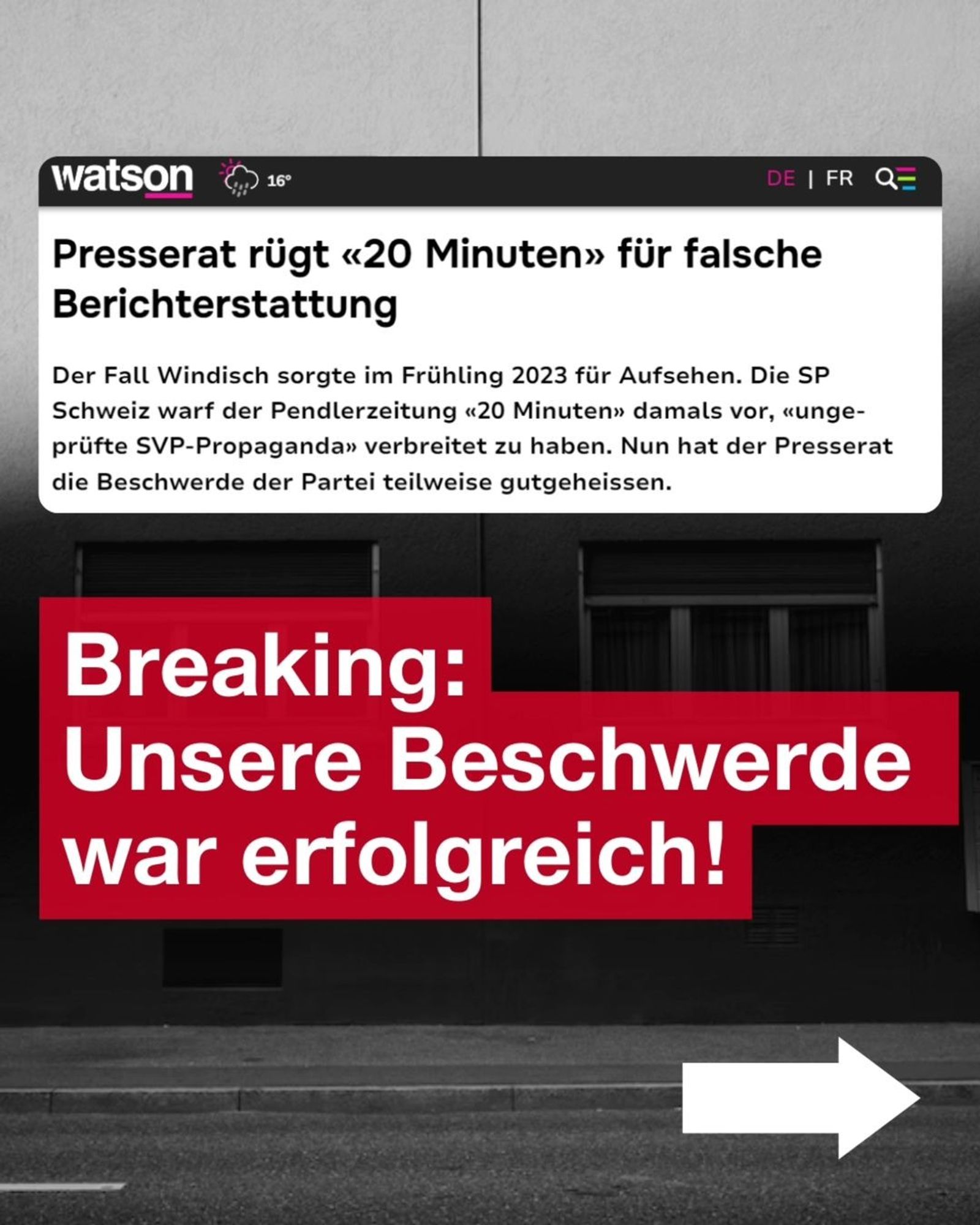 watson

Asyldrama in Windisch: Presserat rügt «20 Minuten» für Berichterstattung.

Der Fall Windisch sorgte im Frühling 2023 für Aufsehen. Die SP Schweiz warf der Pendlerzeitung «20 Minuten» damals vor, «ungeprüfte SVP-Propaganda» verbreitet zu haben. Nun hat der Presserat die Beschwerde der Partei teilweise gutgeheissen.

Breaking:
Unsere Beschwerde war erfolgreich!