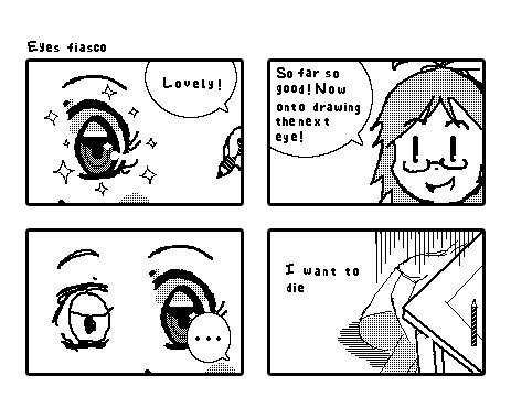 A short comic strip about the artist's difficulty of drawing the second eye consistently