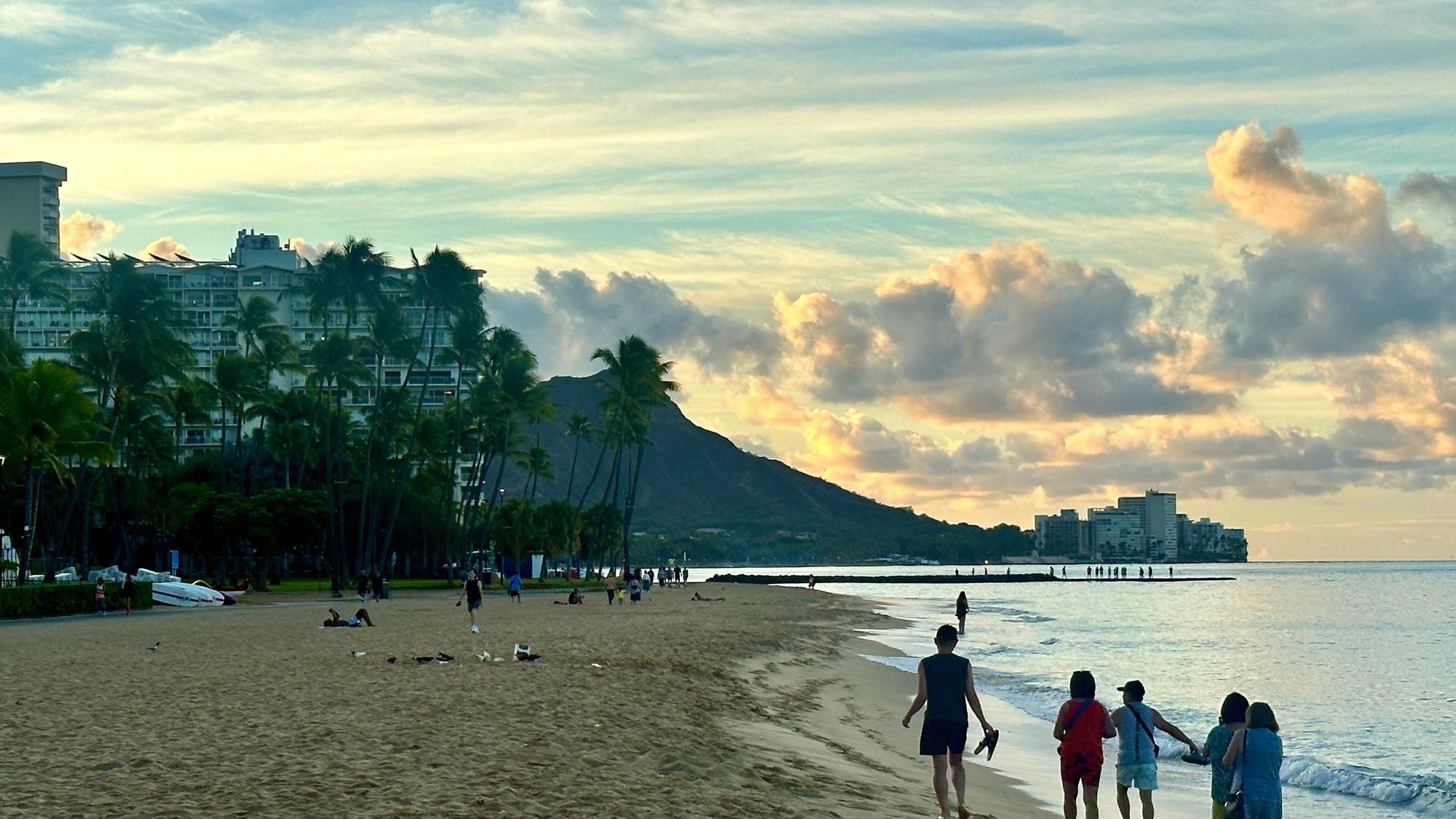 Sunrise over Diamond Head in Waikiki from our hotel’s beach