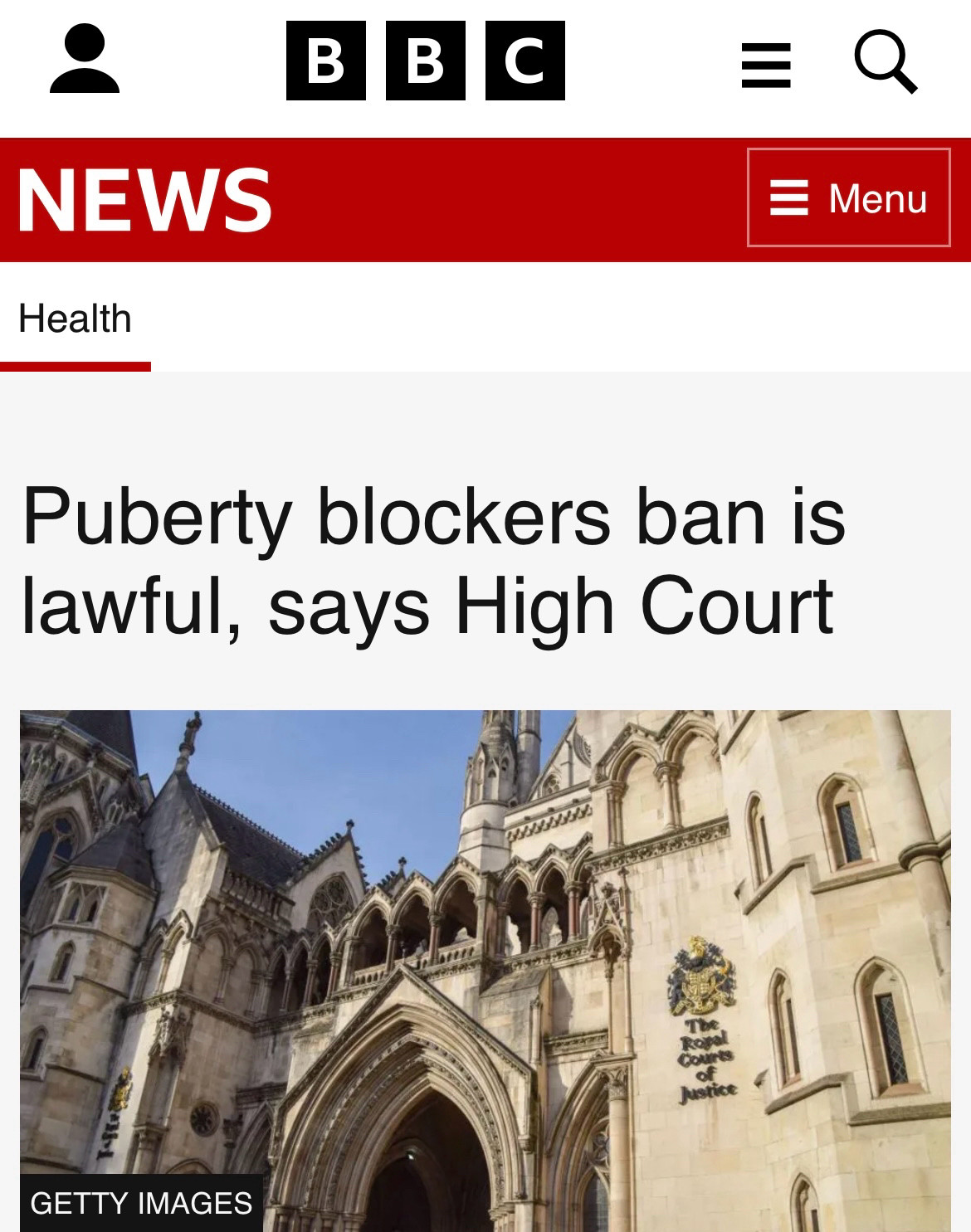 bbc article with header 

Puberty blockers ban is lawful, says High Court