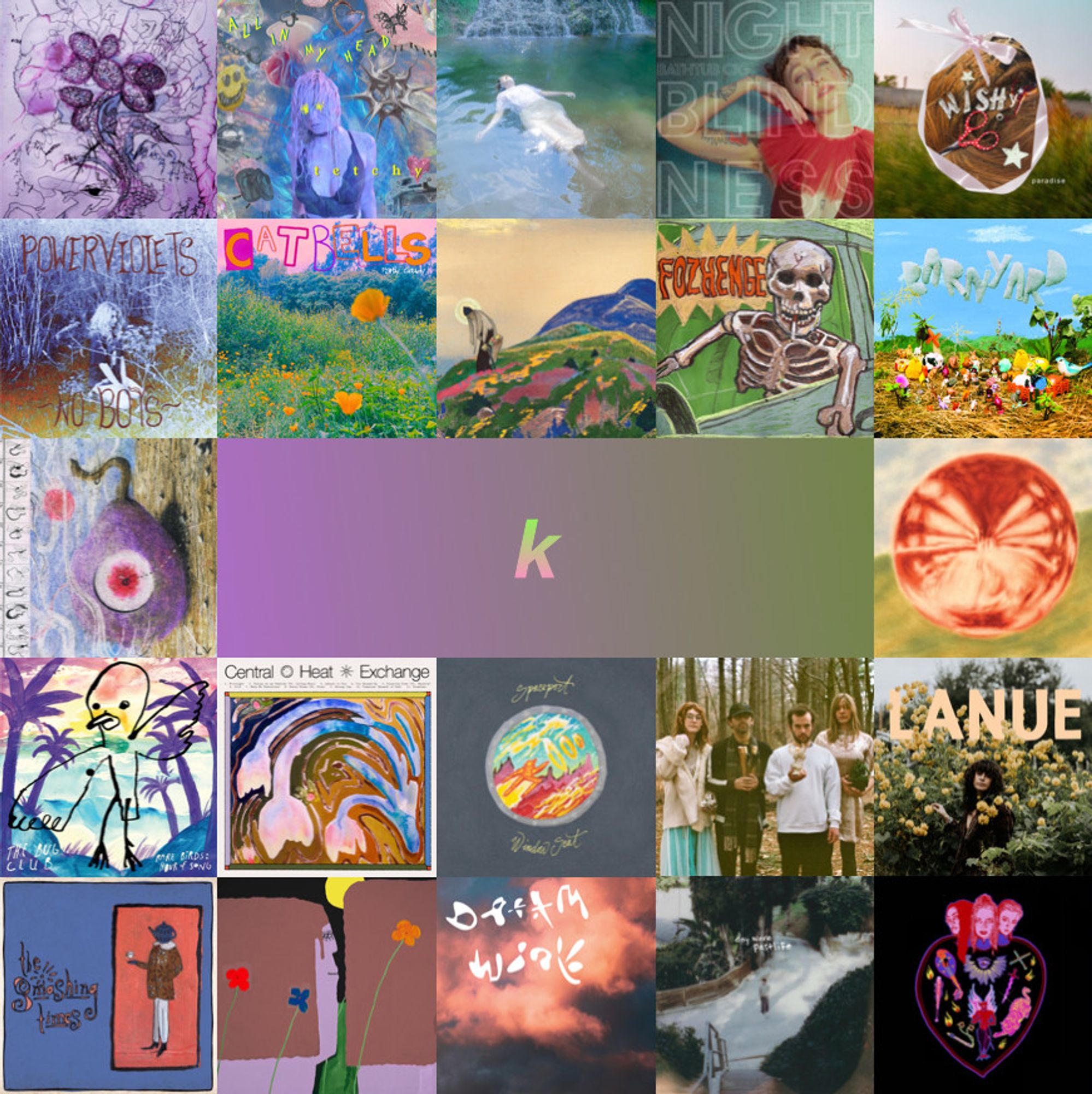 collage of album covers. lots of purple and green.