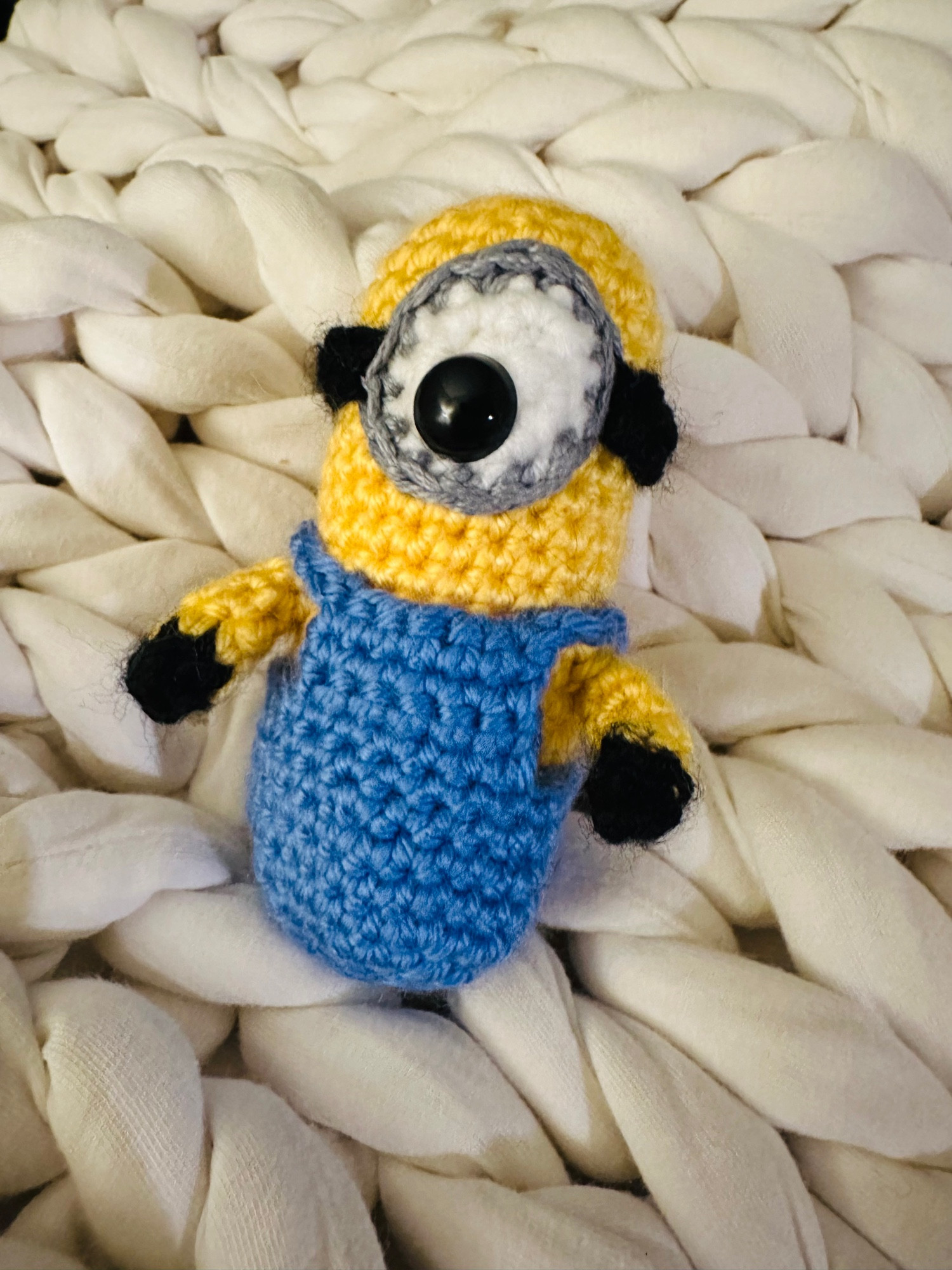 Crocheted one-eyed minion. 