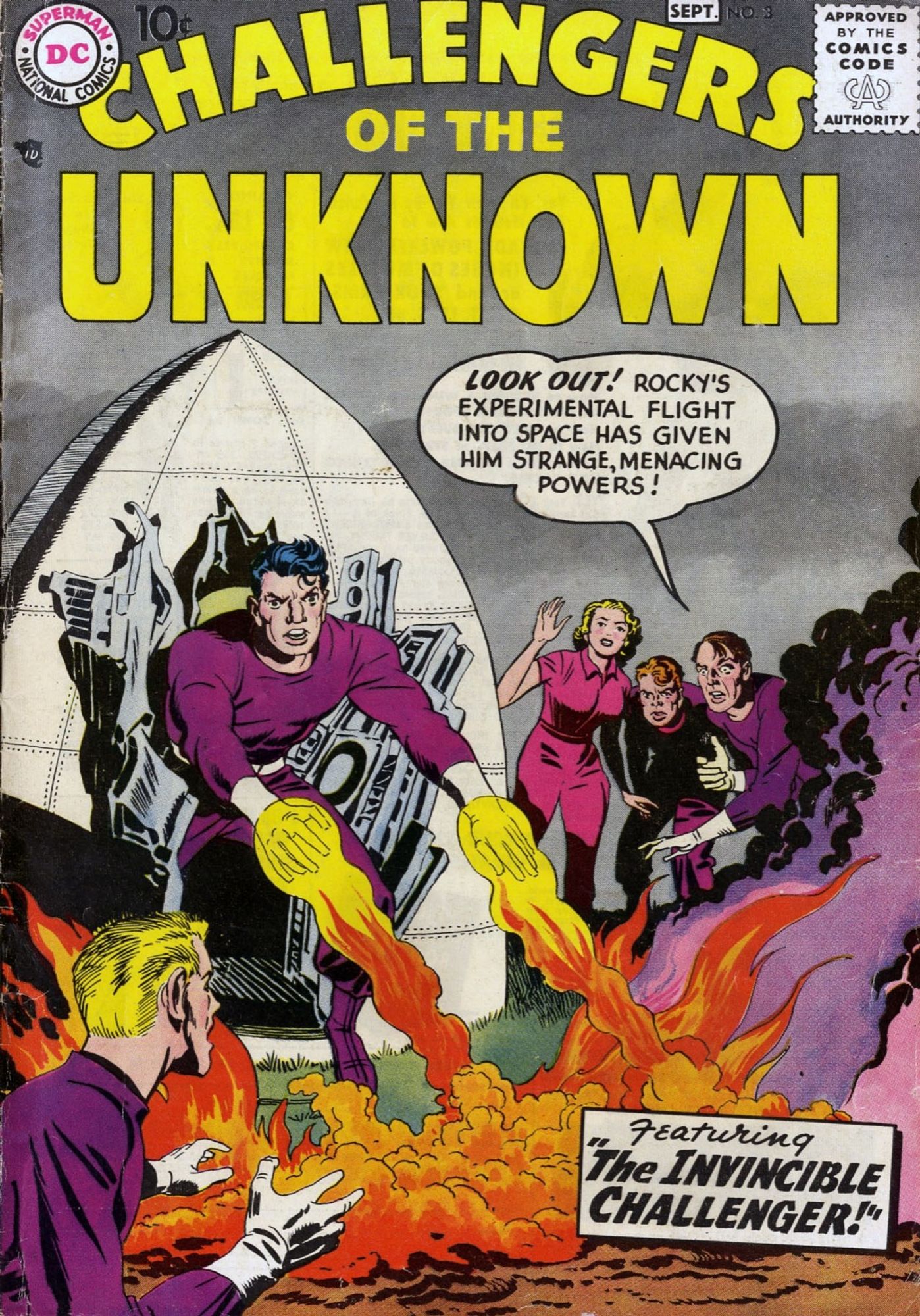 Challengers of the Unknown Vol 1 #3

When Rocky agrees to pilot a new experimental manned space rocket, he is exposed to cosmic rays in space. Upon landing Rocky has been endowed with a number of super powers such as flame projection, gas secretion, turning invisible etc. The irrational Rocky then fights off the Challengers and soon is manipulated by the local mob. However the Challengers come to Rocky's rescue and administer a cure, but not before he is shot. The crooks are soon rounded up and turned over to the police.

Sound familiar, true believers?