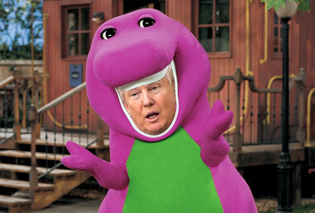 Sing along with Trumpy the Dinosaur, elderly white friends