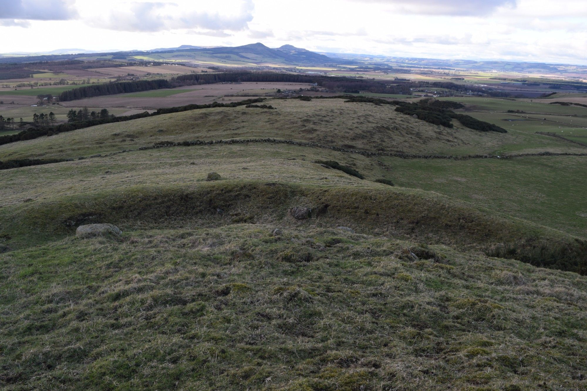 Looking out from the interior of the fort toward the Lomond hills.