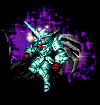 A custom-edited sprite in the Brave Exvius style, featuring Citra in her capacity of Veritas of the Light, except with some colour changes and added background effects (ooh, ahh) to imply she has been corrupted by a dark force.