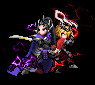 A custom-edited sprite in the Brave Exvius style, featuring Lasswell and Rain in their respective roles as the kings of Hess and Aldore, surrounded by purple and red electricity. I honestly don't know why they haven't made a team unit of these two, and I'd love it to be official, but alas, it's just a product of my silly mind.