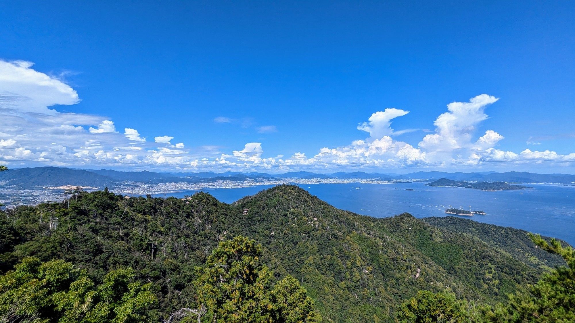 Looking out over the Inland Sea to Hiroshima City's coastline from the top of Mount Misen.