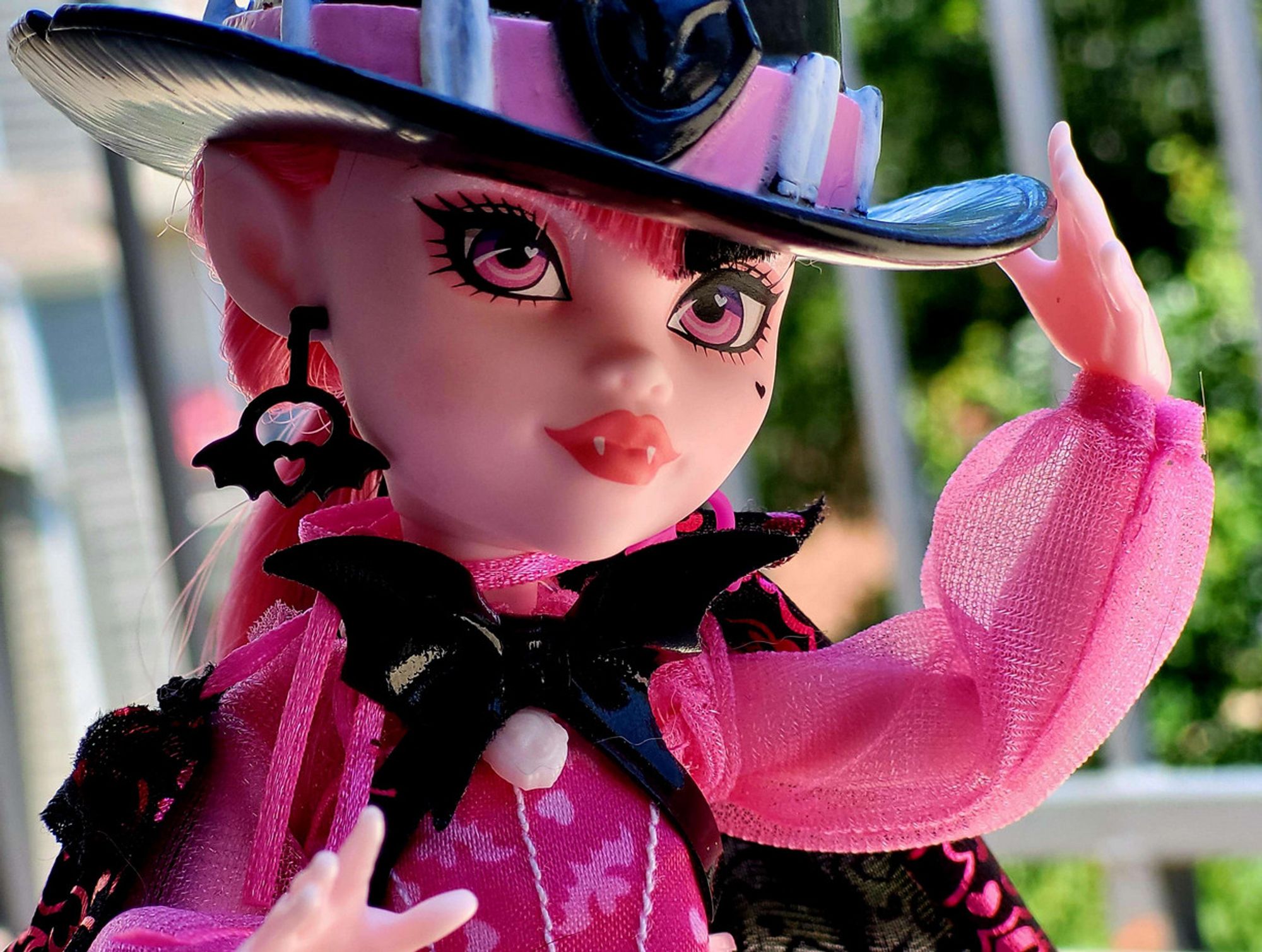 G3 core Draculara with a cowboy hat painted black, pink, and white.