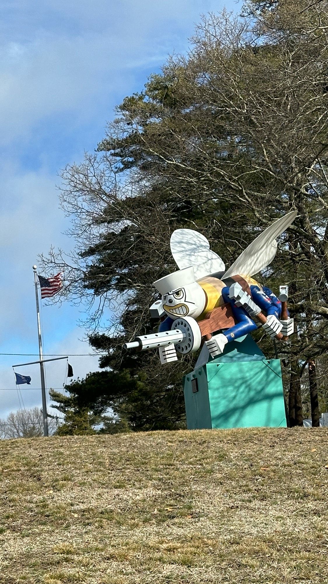 The SeaBee bee celebrates construction men who when needed dropped their tools and fought with their weapons