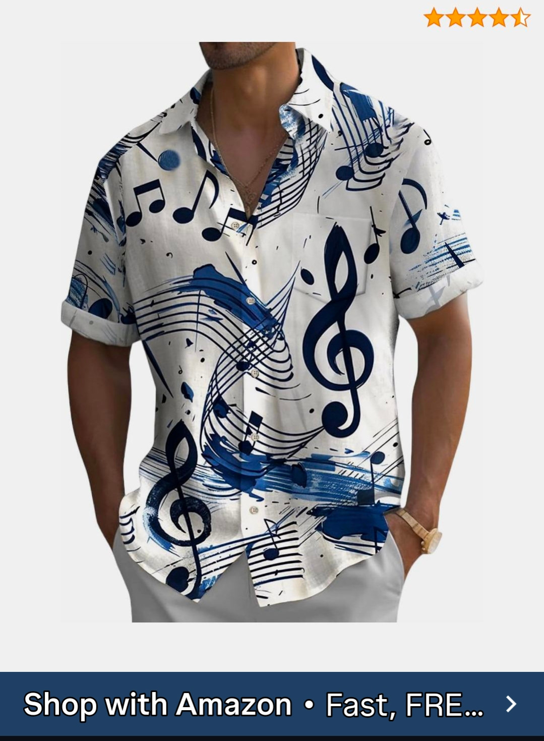A shirt with gigantic music, clefs and symbols on it.  It is hideous.