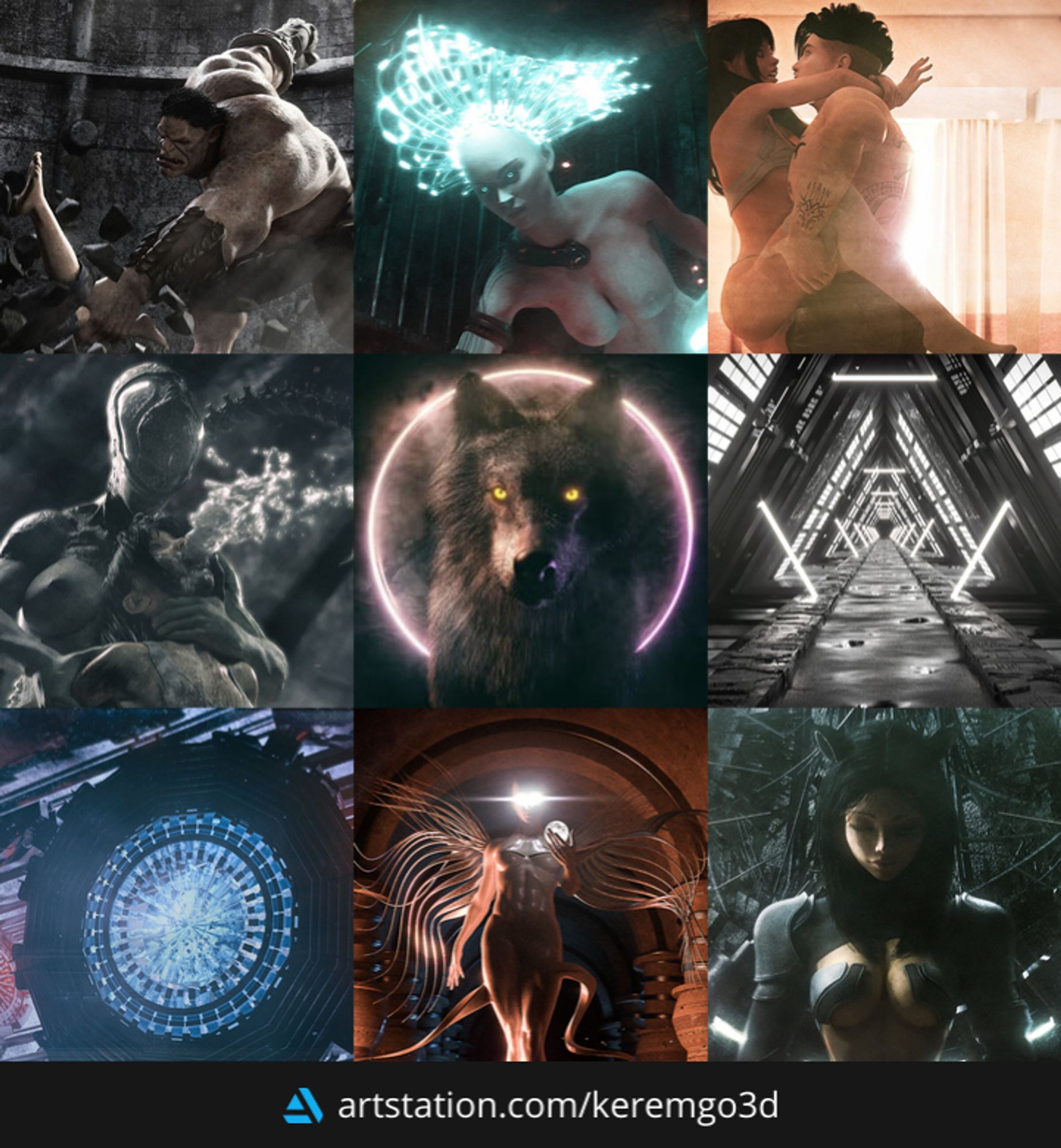 selection of digital artwork from my portfolio in grid page format view