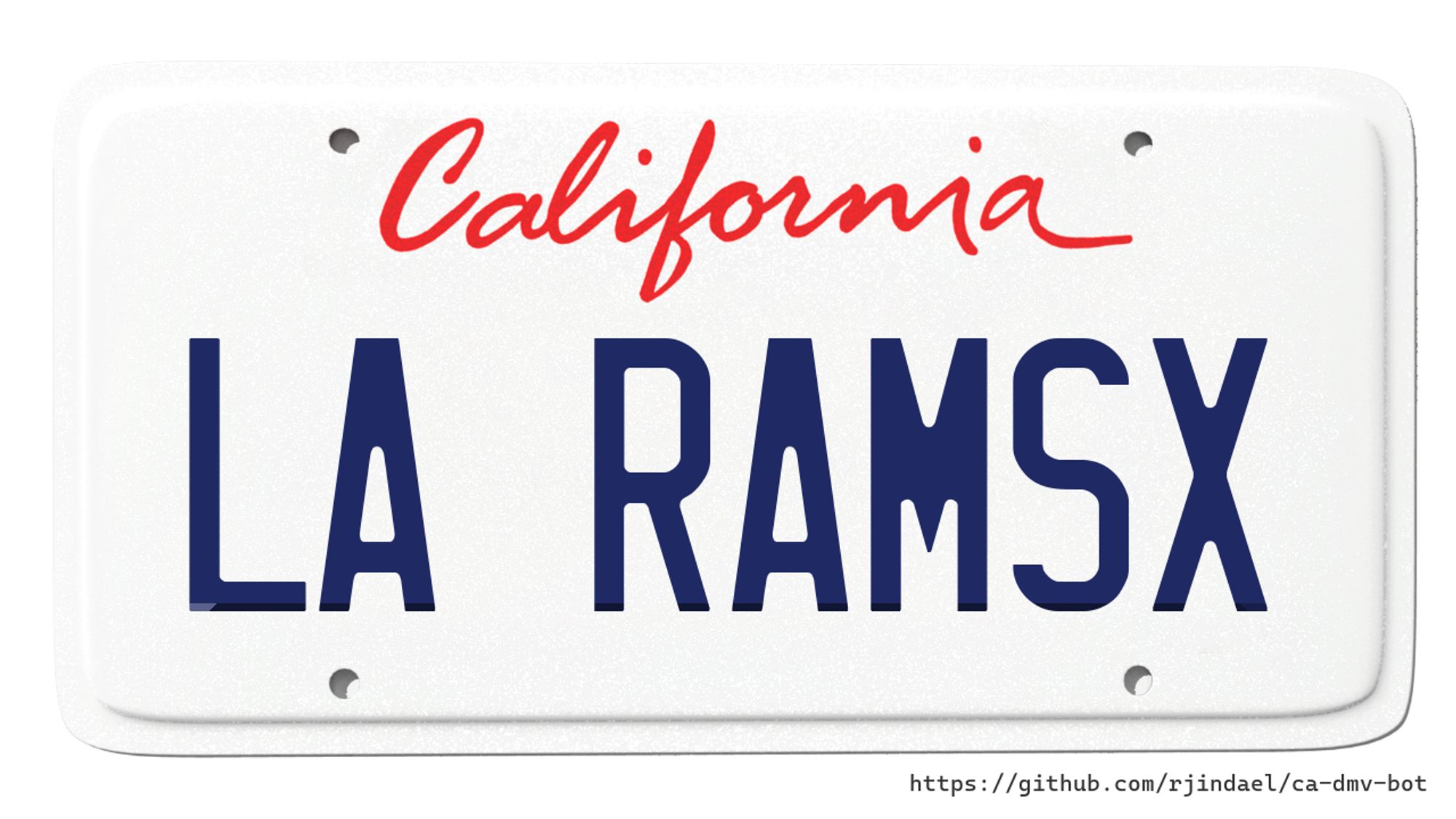 California license plate with text "LA RAMSX".