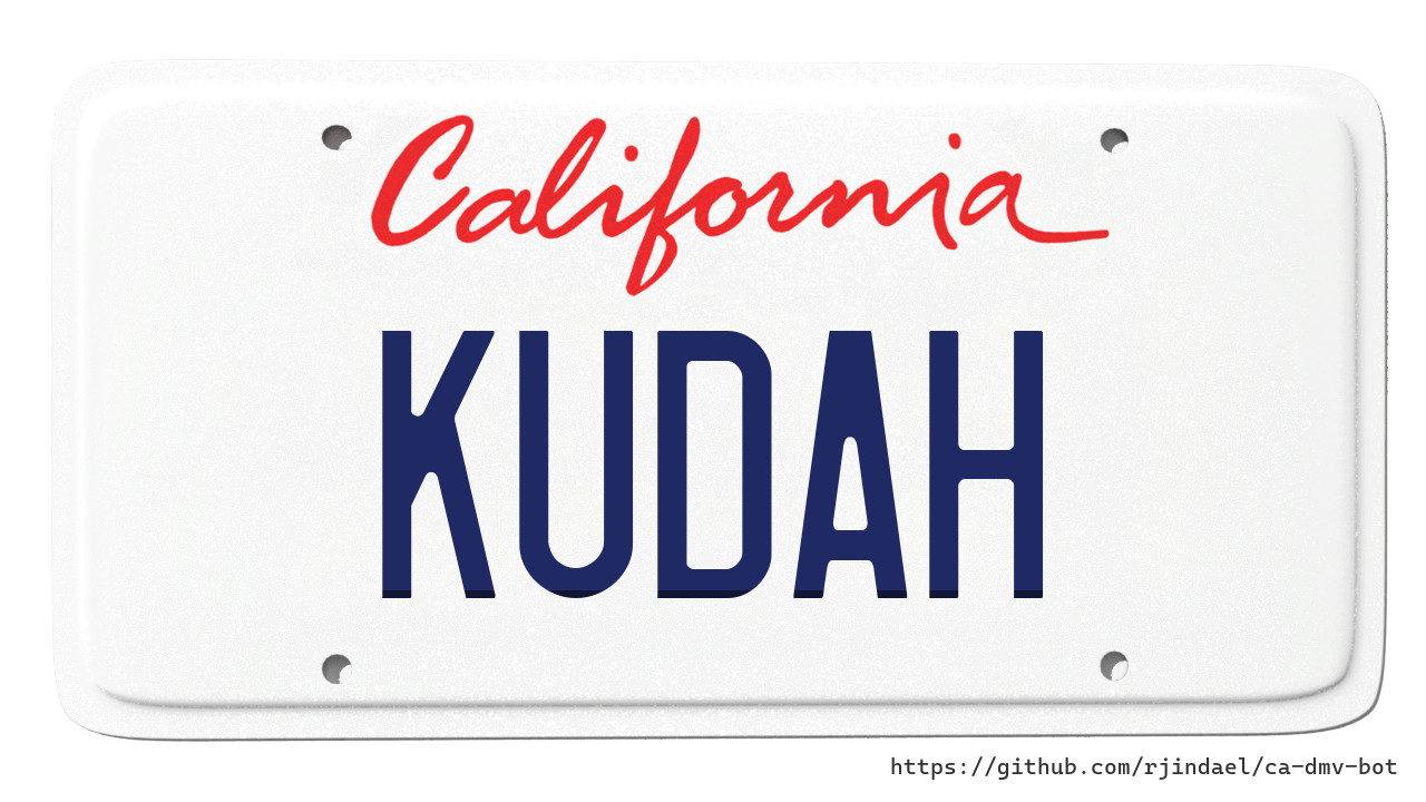 California license plate with text 