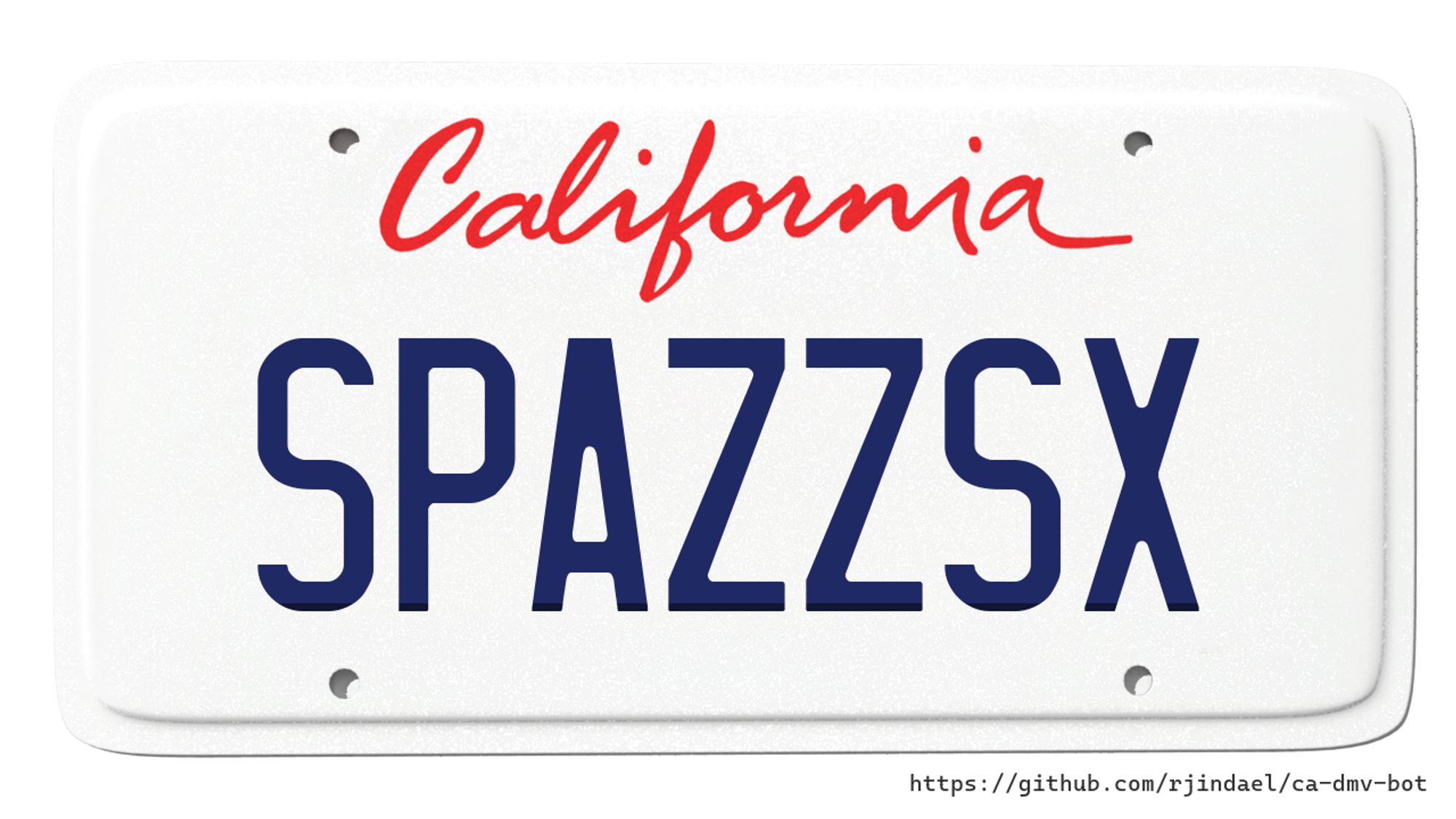 California license plate with text "SPAZZSX".