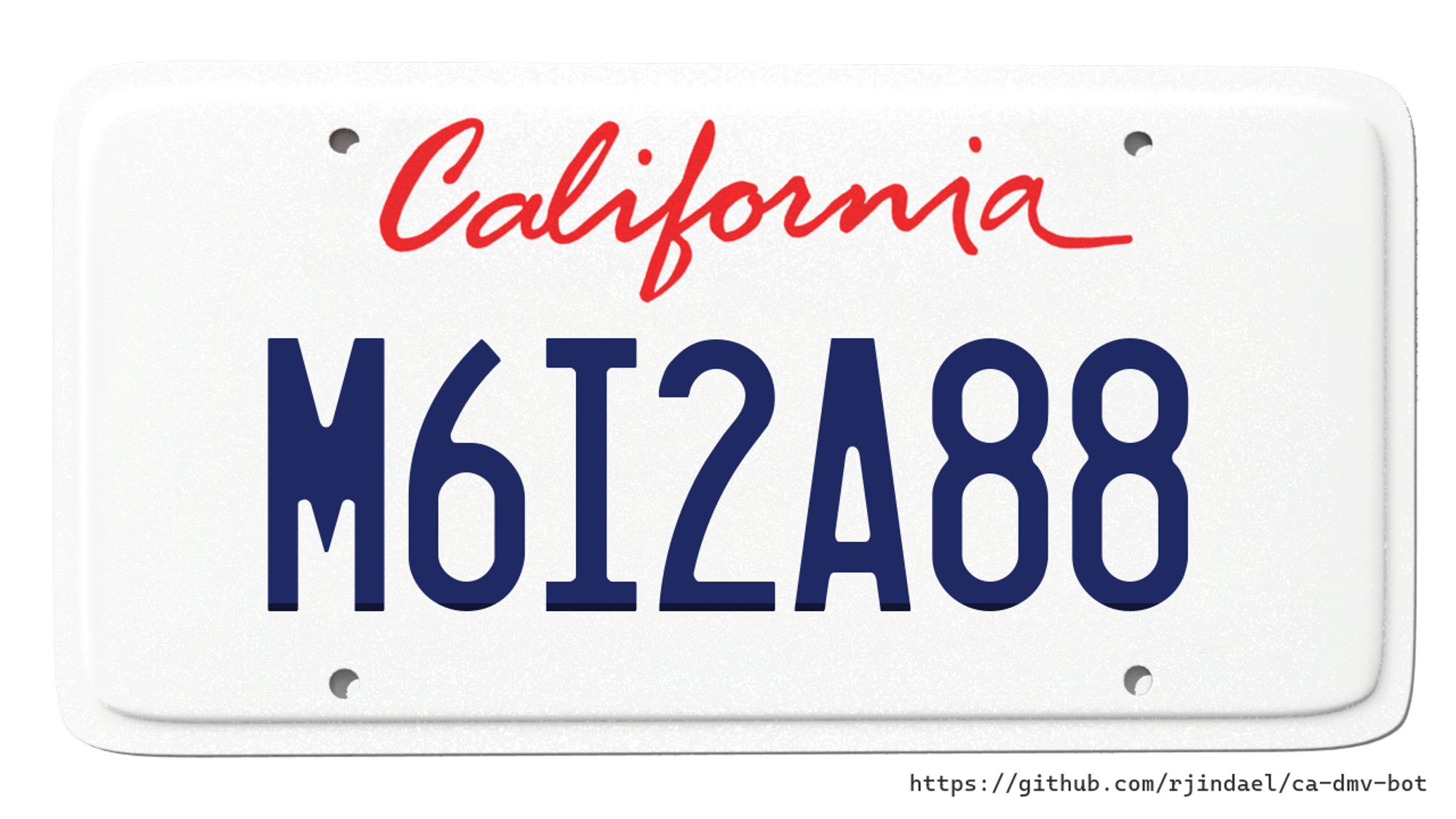 California license plate with text "M6I2A88".