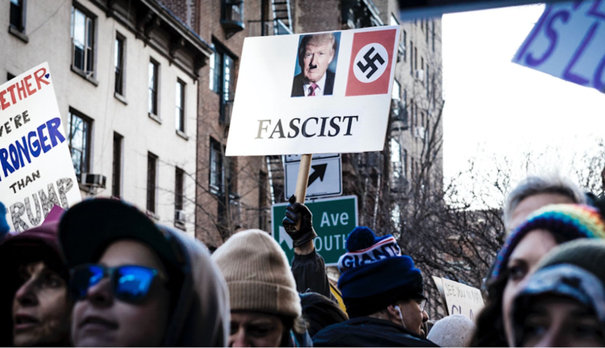 Anti-Trump protest march in NYC West Village, calling out Donald Trump as a Fascist 