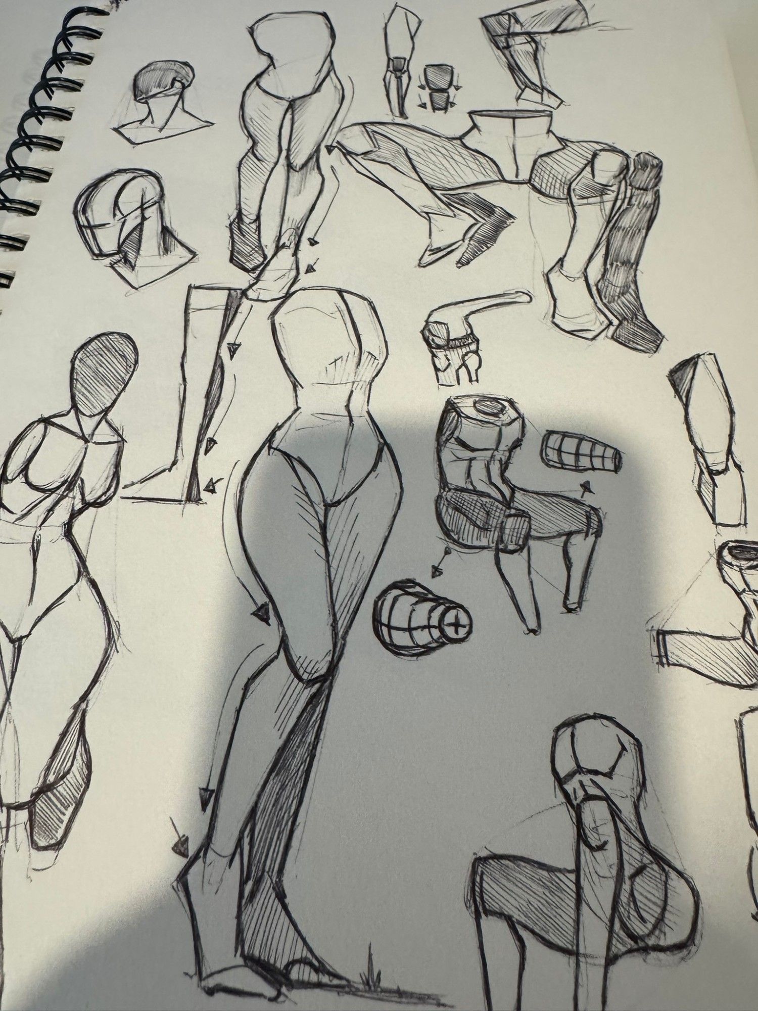 Drawings of the figure in various poses using ballpoint pen.