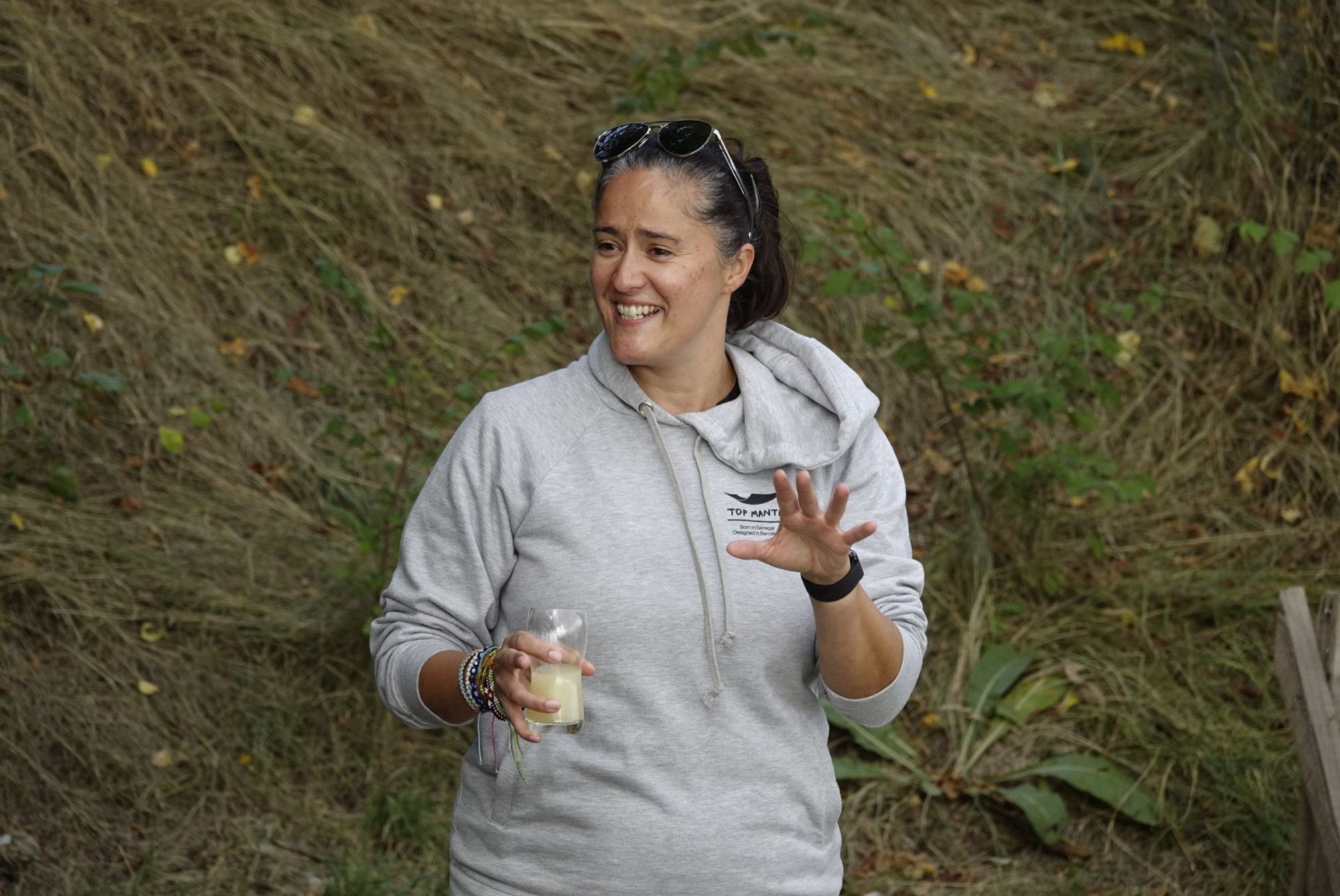 Laura Pereira speaking outside in Peyresq village