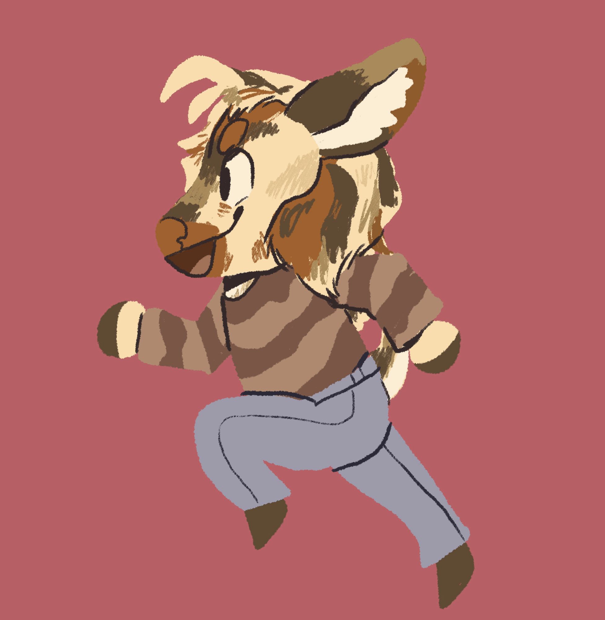 Running pose of Feature, the Okapi Creature. Art by @vurren.bluesky.social