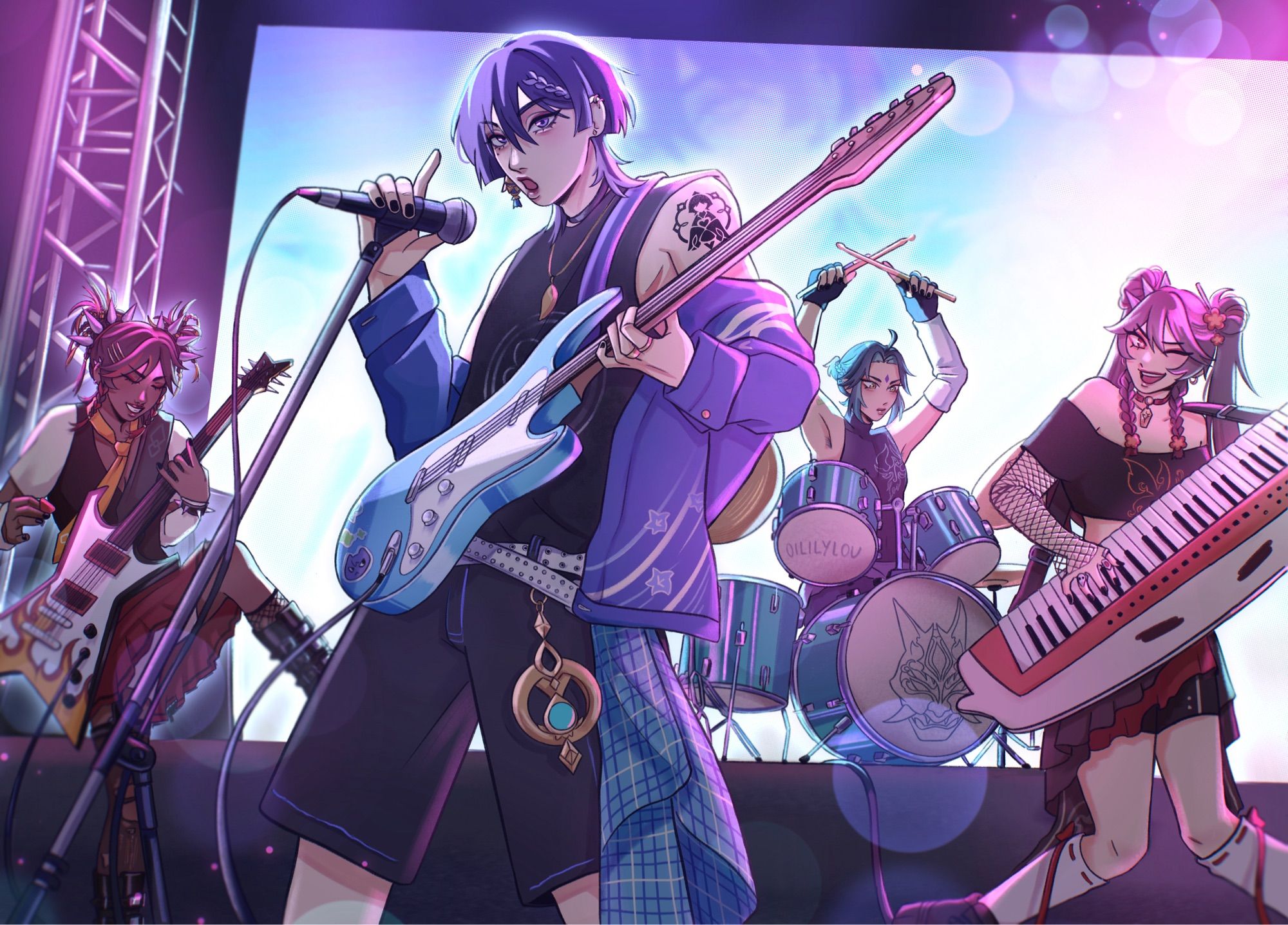 scaramouche band au with hutao, xinyan and xiao