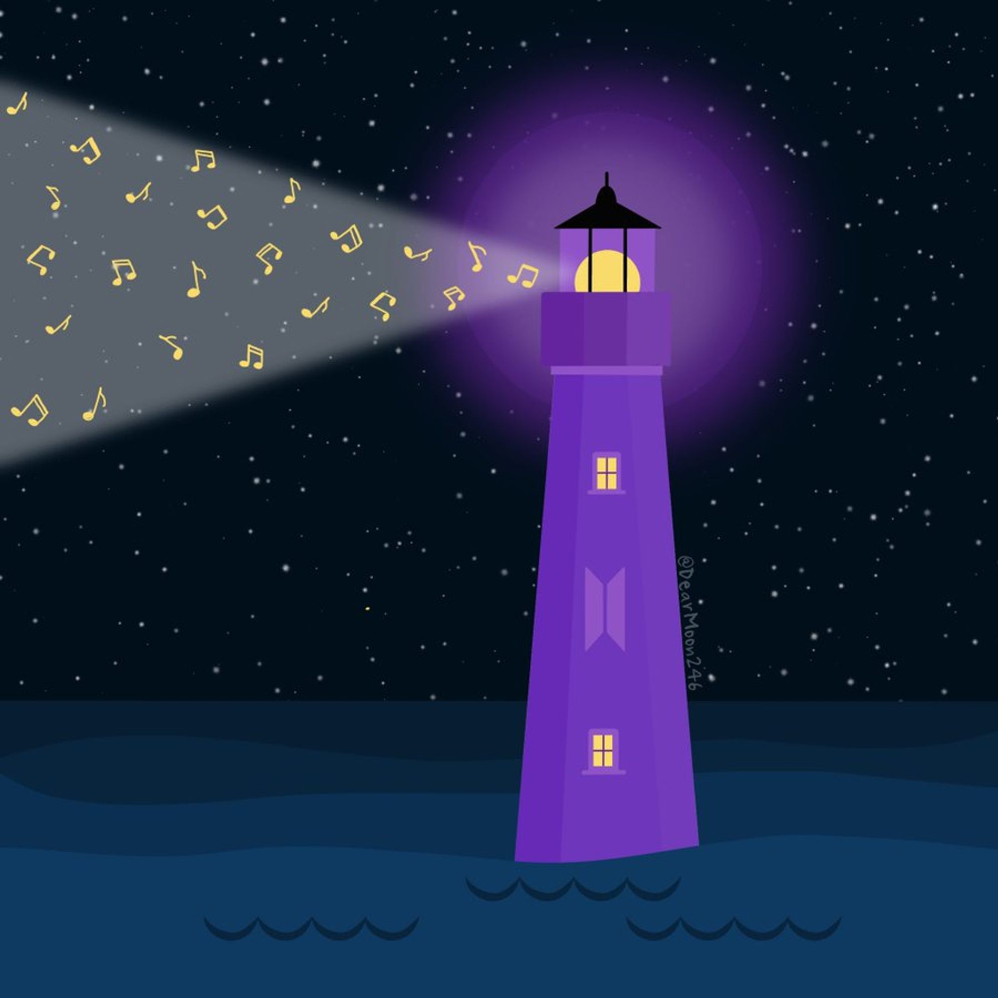 A lighthouse is shining in the darkness. The lighthouse is BTS, and the light is their music.