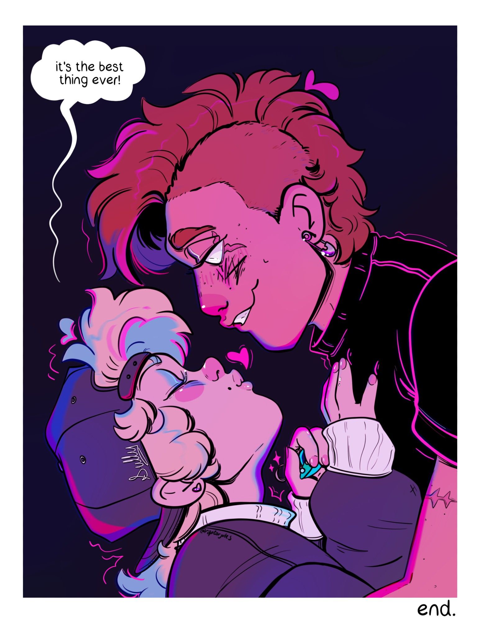 another full panel page. Caro leaning up for a kiss from a smiling Sully while holding the ufo saying 'its the best thing ever!' theres a little heart between them.