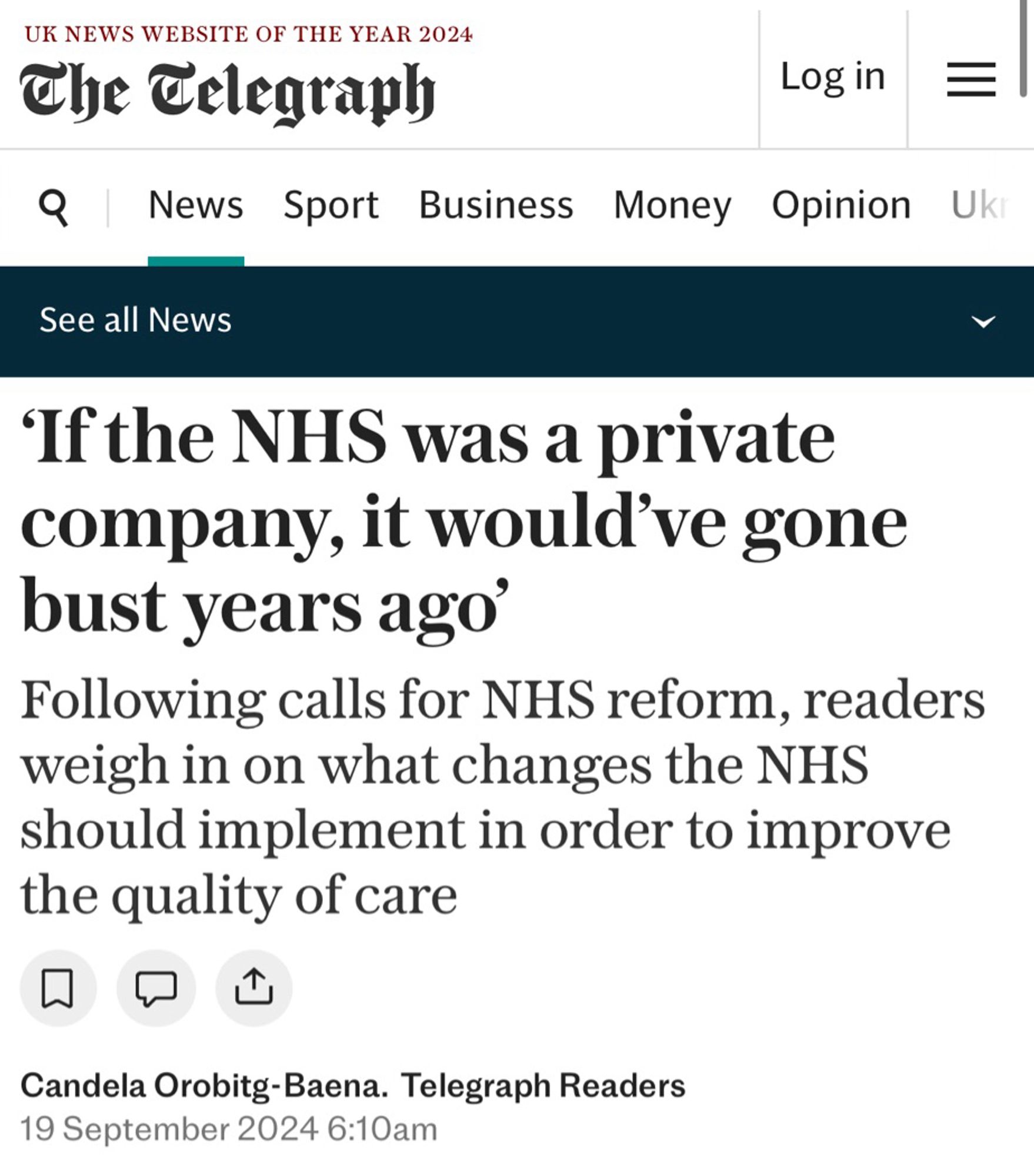 ‘If the NHS was a private company, it would’ve gone bust years ago’
Following calls for NHS reform, readers weigh in on what changes the NHS should implement in order to improve the quality of care