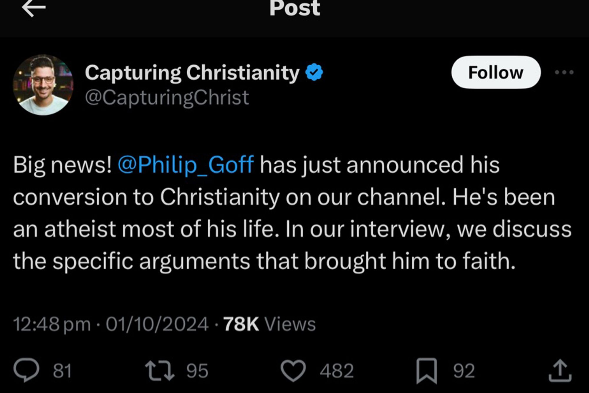 Big news! @Philip_Goff has just announced his conversion to Christianity on our channel. He's been an atheist most of his life. In our interview, we discuss the specific arguments that brought him to faith.