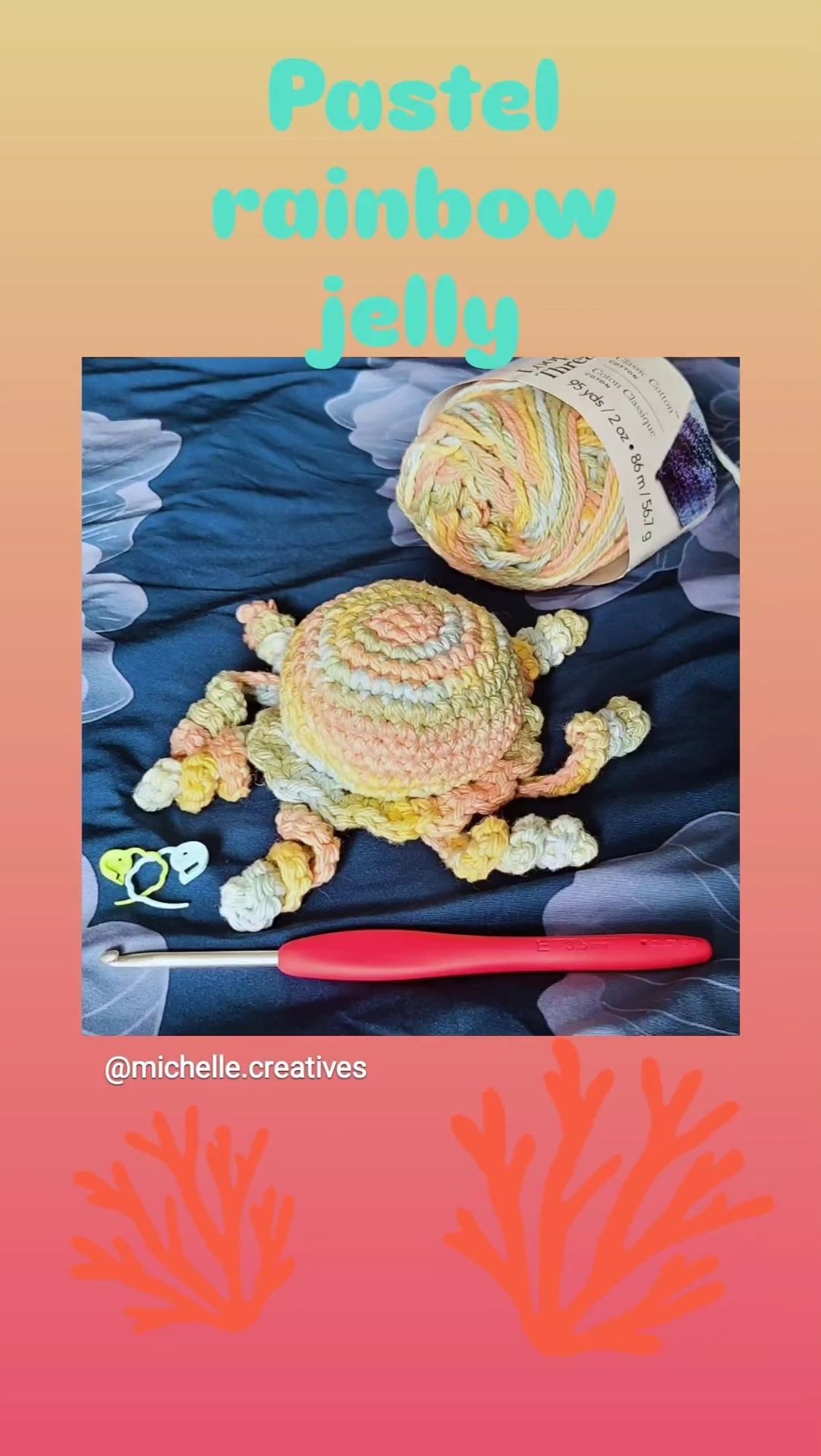 Amigurumi pastel rainbow jellyfish