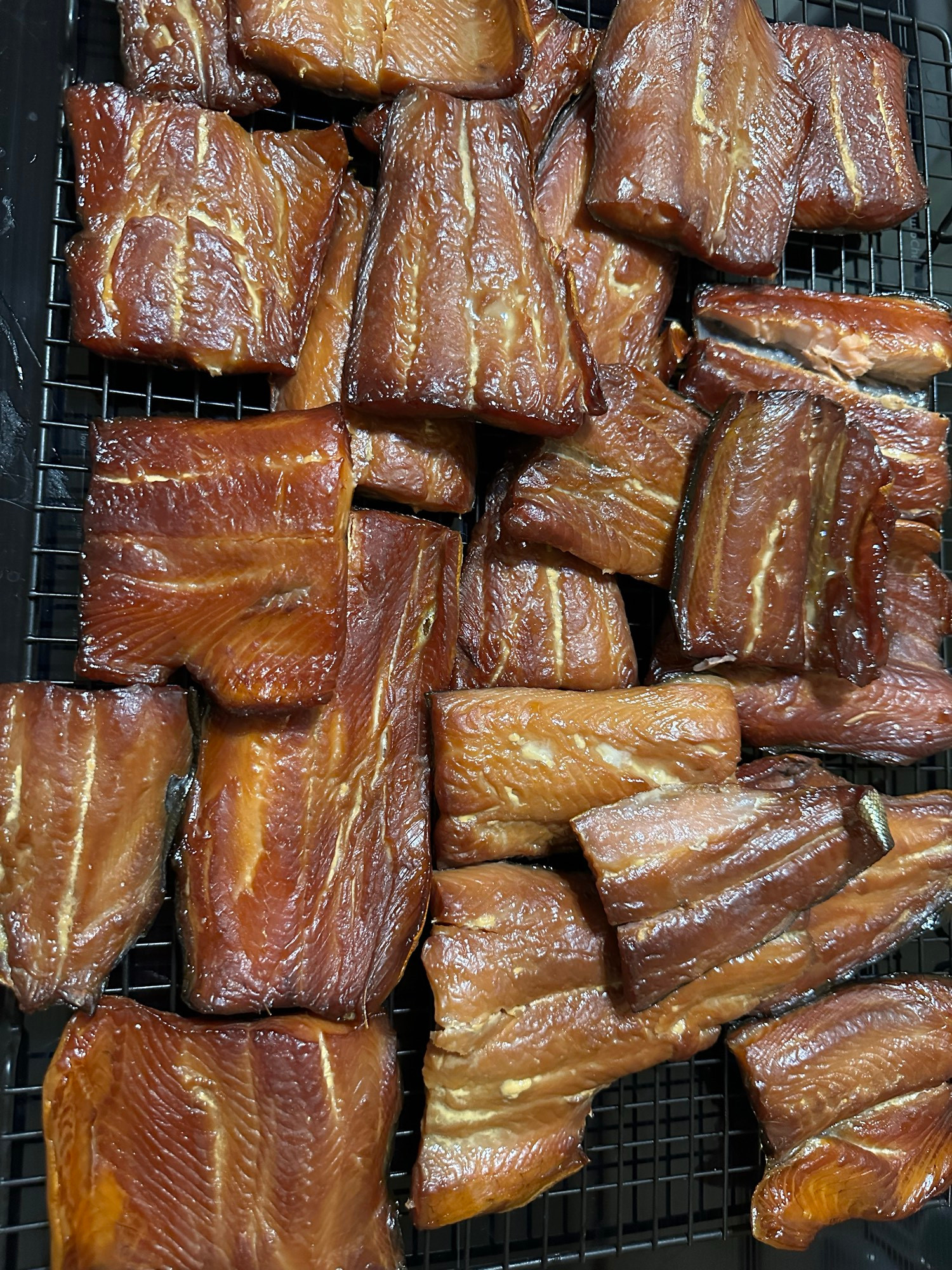Salmon fresh out of the smoker ready for eating (tasted great) 