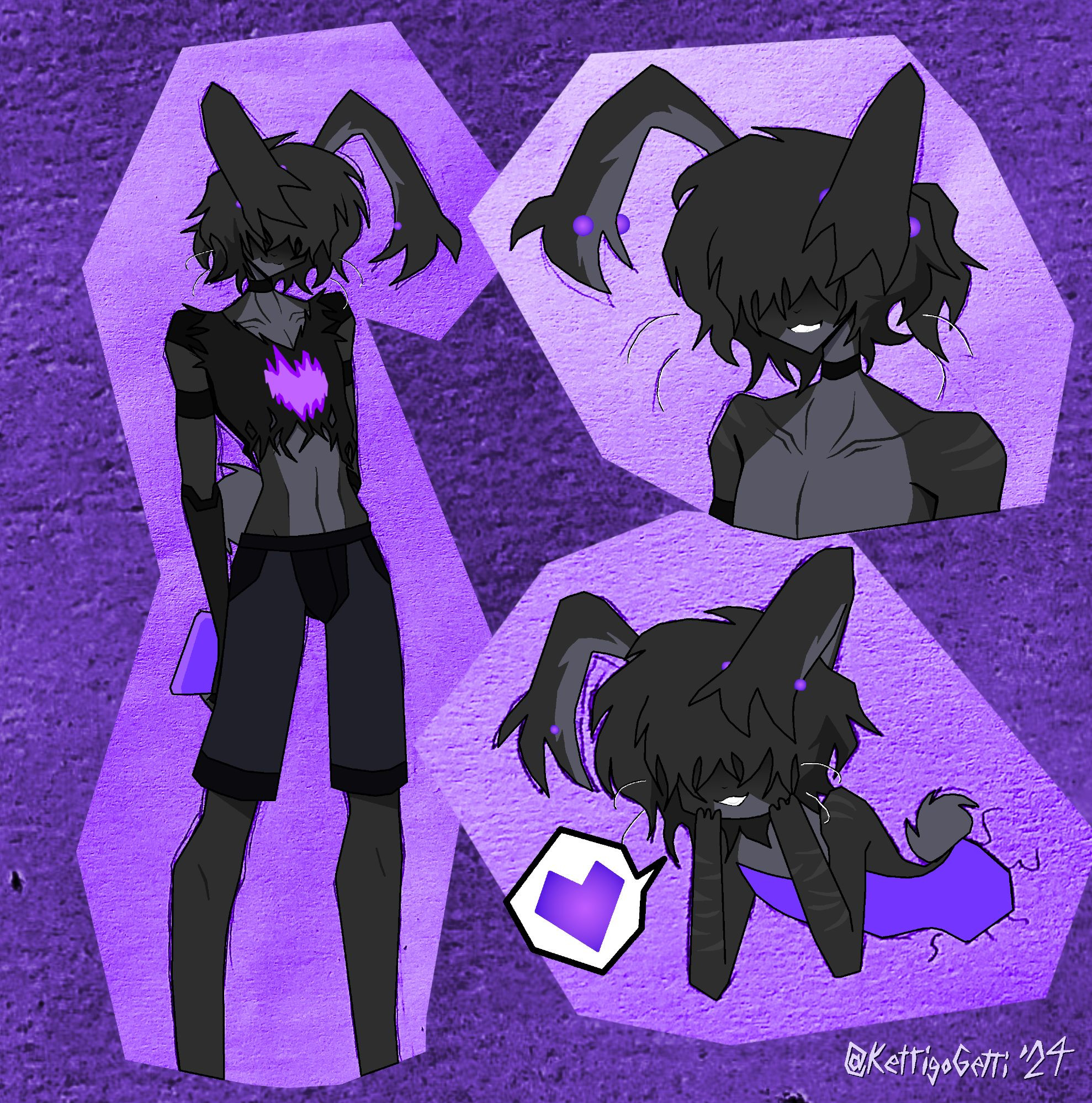 Compared to his last iteration where Vonni's hair only covered one eye, man's gone full hentai protagonist this time. His dark grey, lighter grey down the center fur pattern as well as his bodily proportions remain the same, but his hair and whiskers are a lot curlier, his shoulder and arm scars are more pronounced, and he's actually got a bunny buck tooth now!

He's unmistakeably bnnuy!