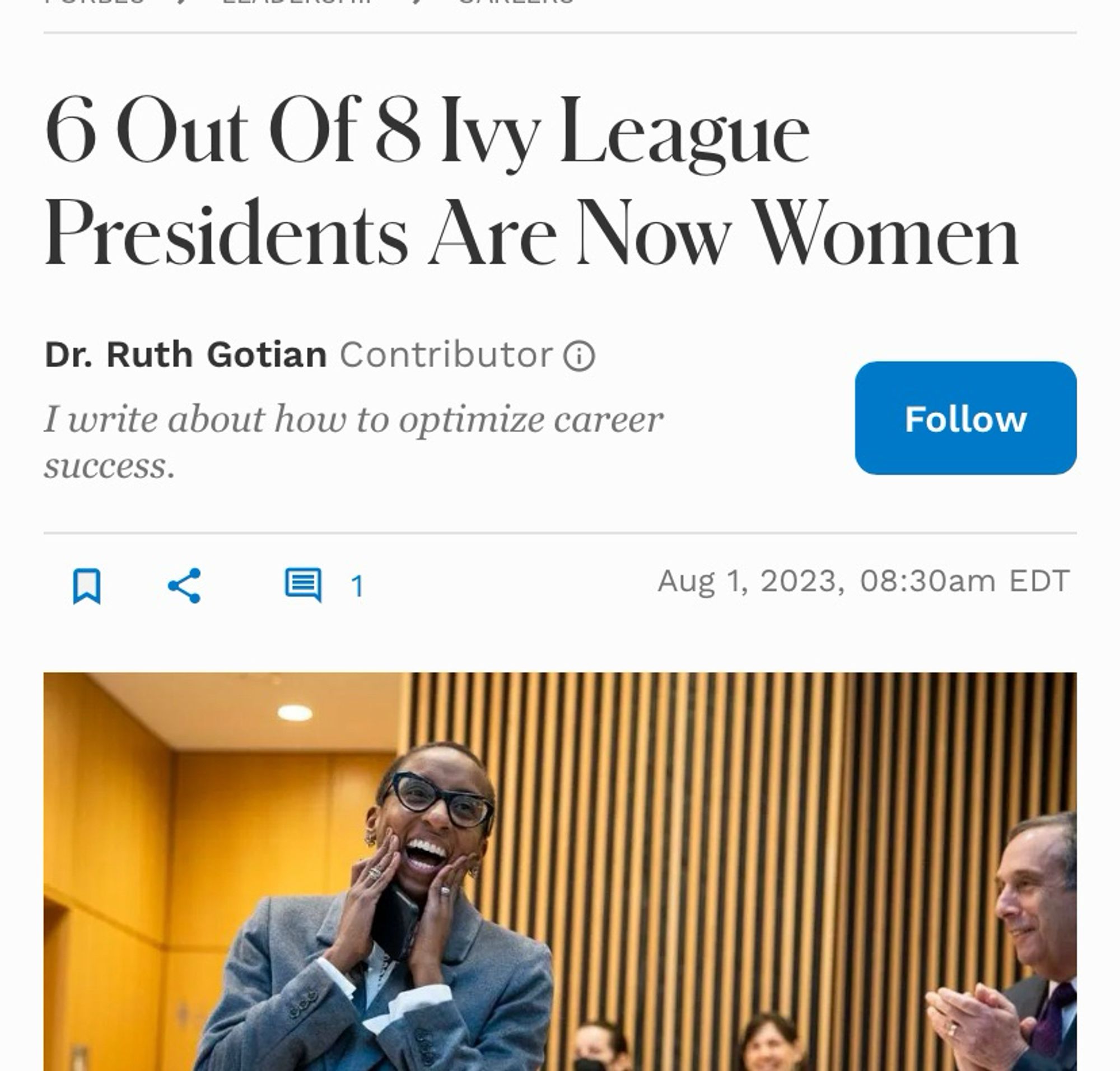 Headline: 6 of 8 Ivy League Presidents Are Now Women