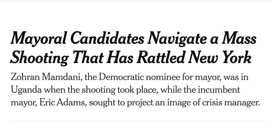 NYT headline notes that Mamdani was in Uganda during shooting