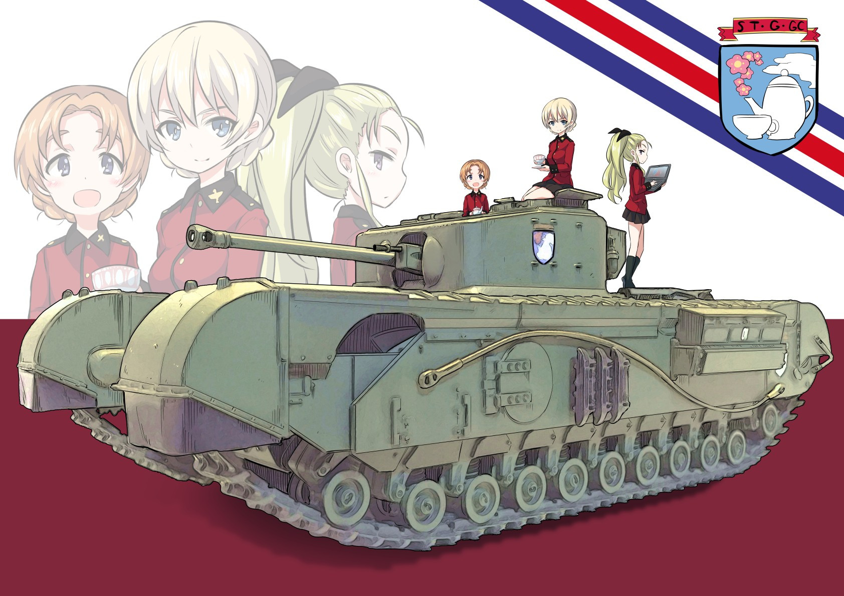 チャーチルMark７歩兵戦車といつもの３人。