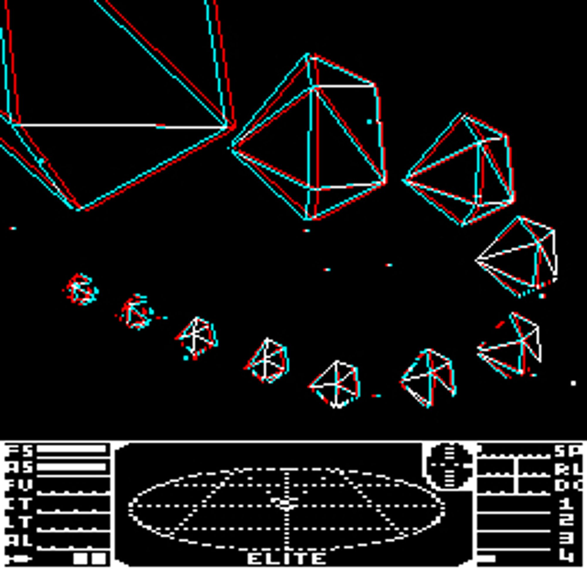 A spiral of asteroids in Elite 3D