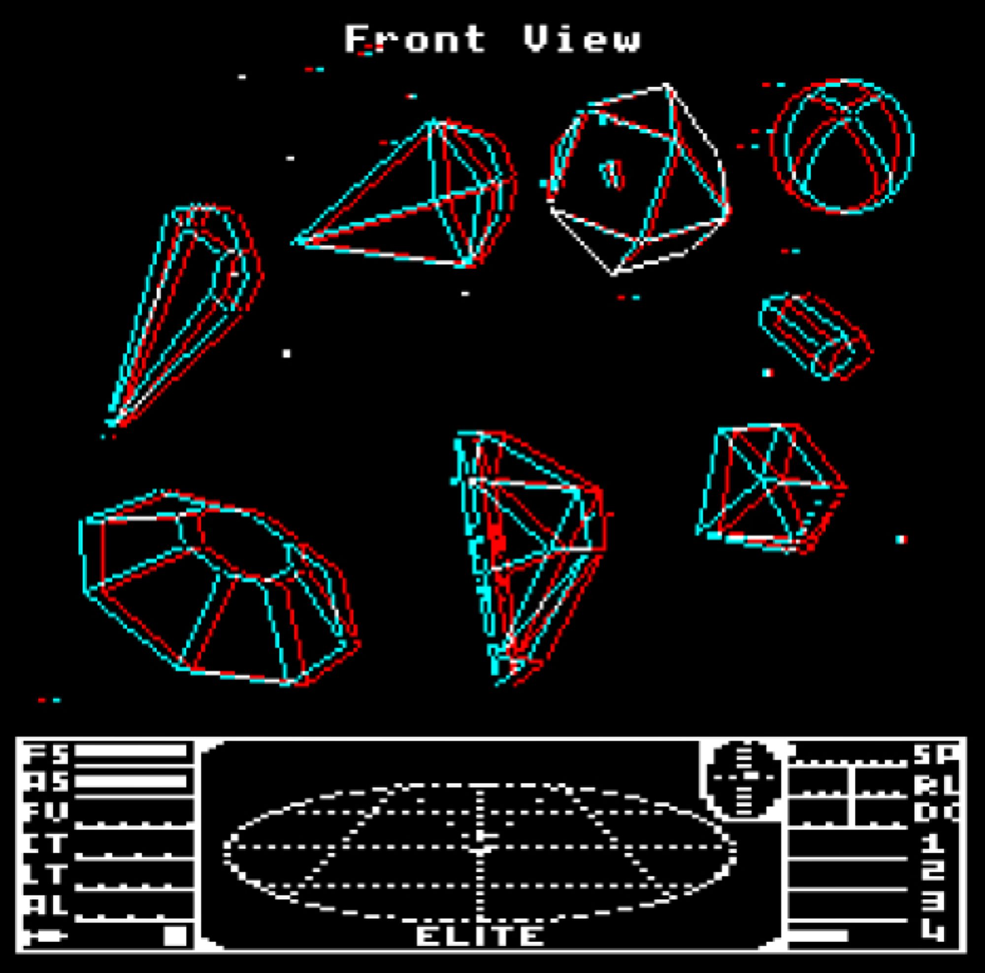 A spiral of ships in Elite 3D