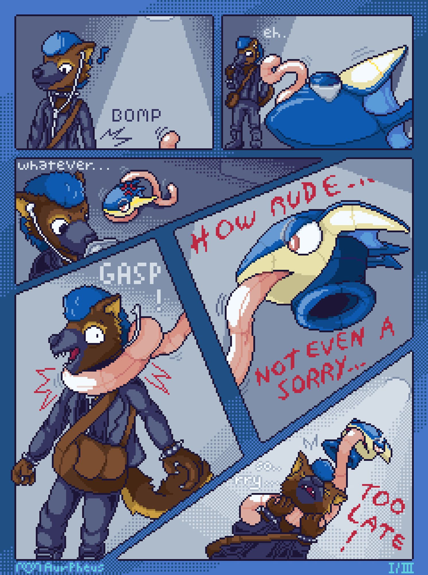 As the city goes dark, Samurmz39 decided to ga back home using a shortcut taking smalls alleys...
However dangerous stuff roams arounds in the darkness, might there be sketchy stuff or illegal discarded merch !
In the darkness, he bumps onto something.
Seems that it was a strange Greninja rubber mask...
"Eh whatever."
He walks away, unbeknownst to him he sealed his fate.
The mask just has thrown itself onto him, sticking its long tongue around its neck !
"HOW DARE YOU !"