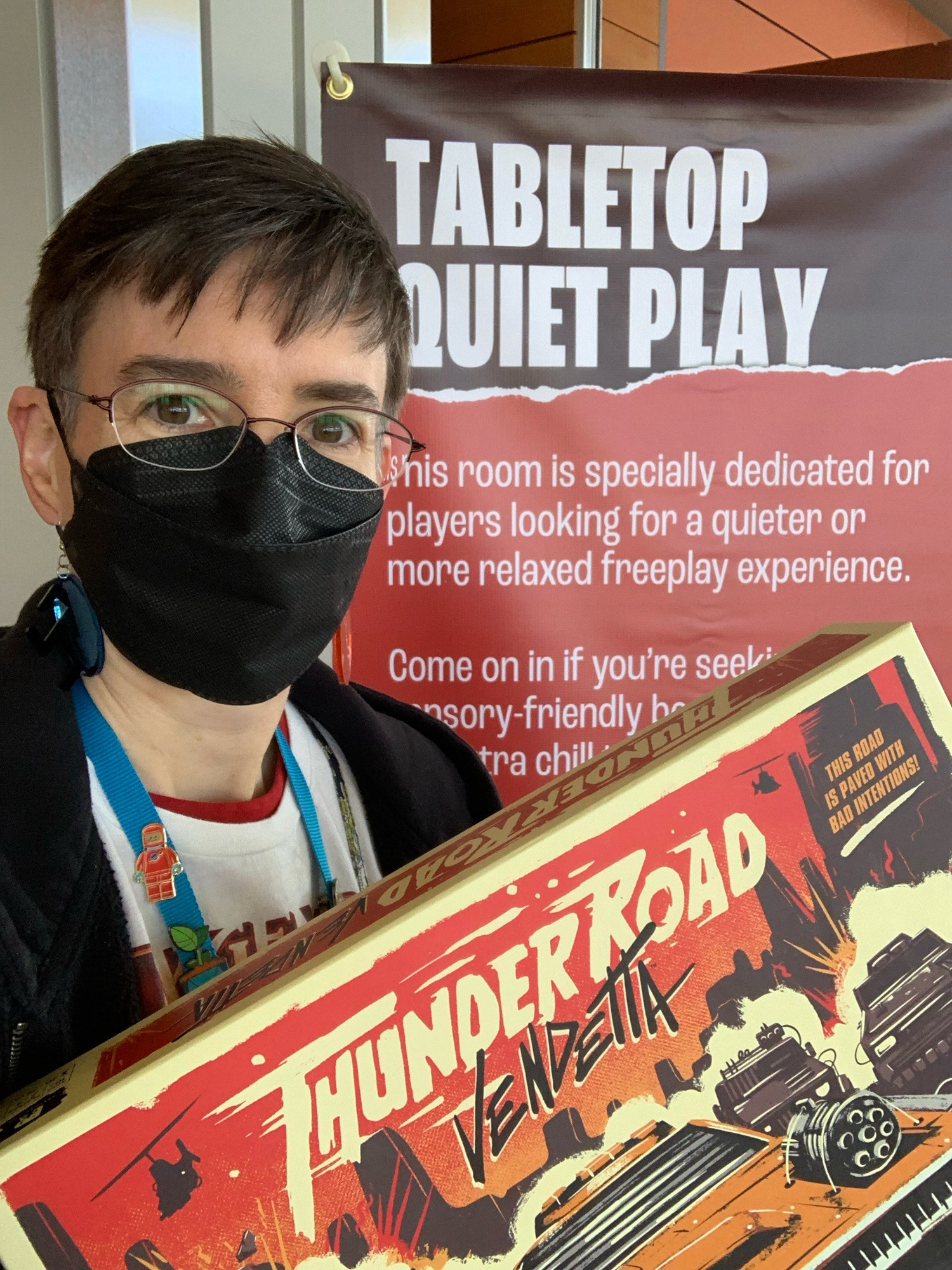 Selfie with the Table Top Quiet Play sign