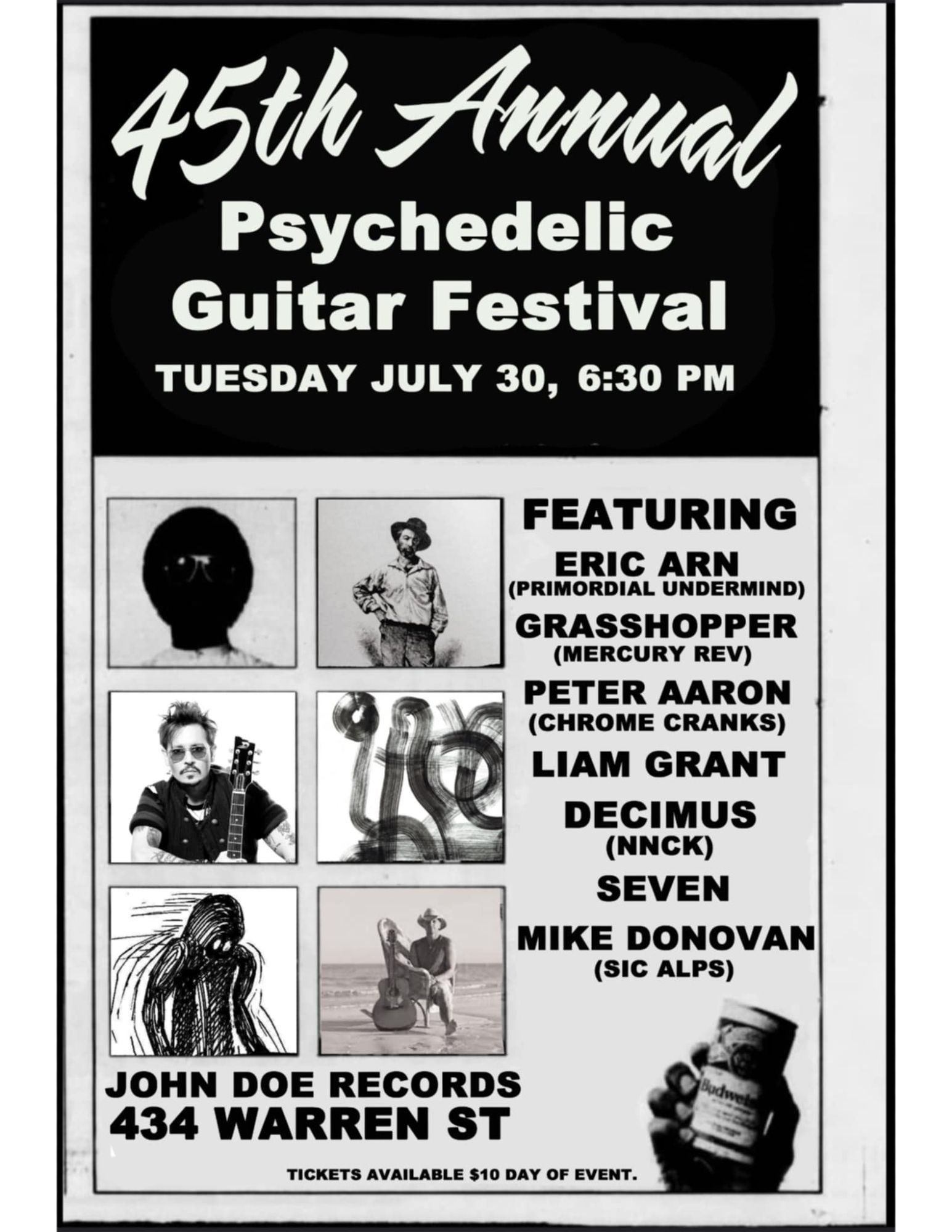 show flyer for solo guitar fest in hudson, NY 30 July 2024