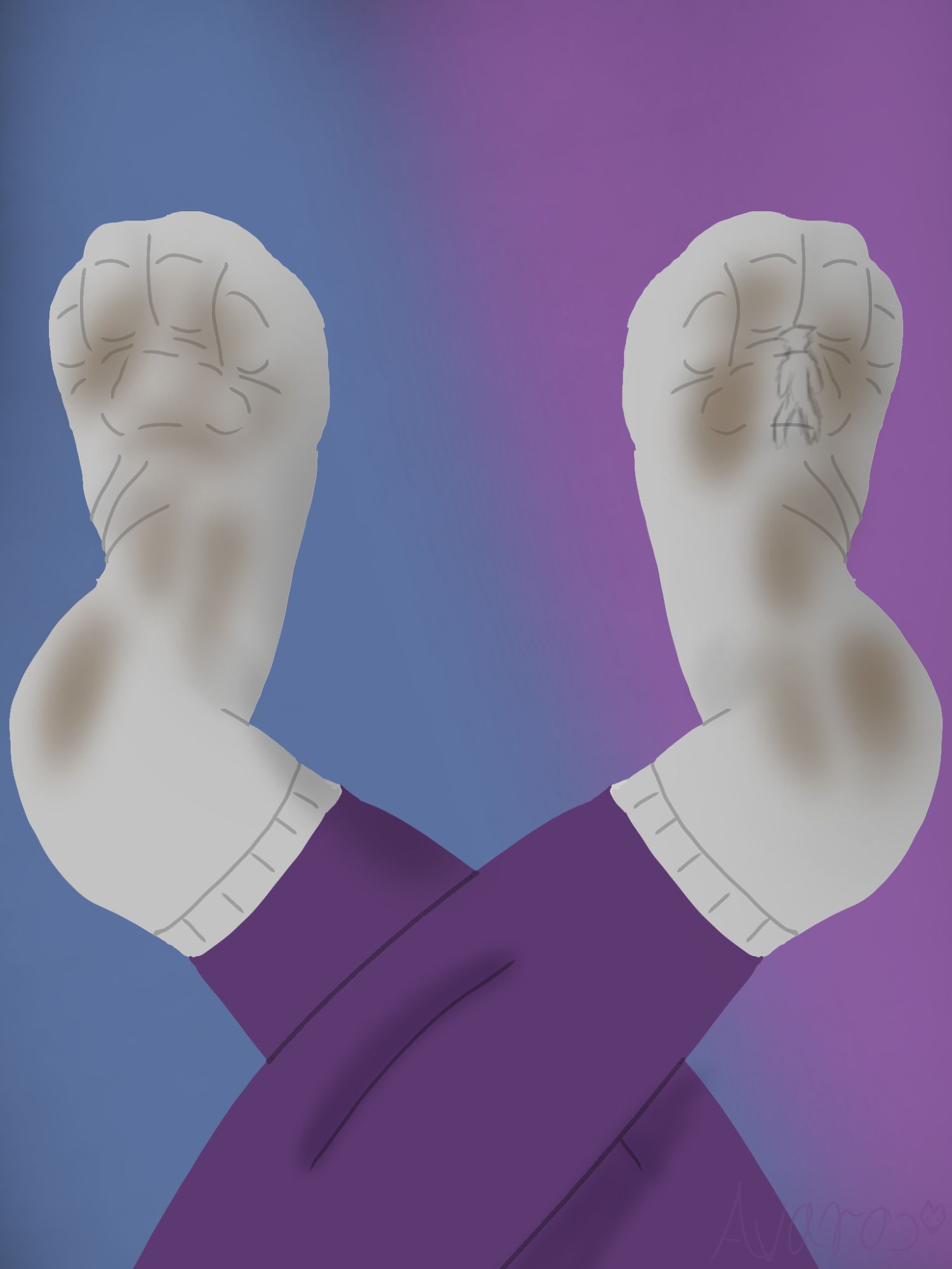 Drawing of two dirty socked paws, with one of them having micro inside