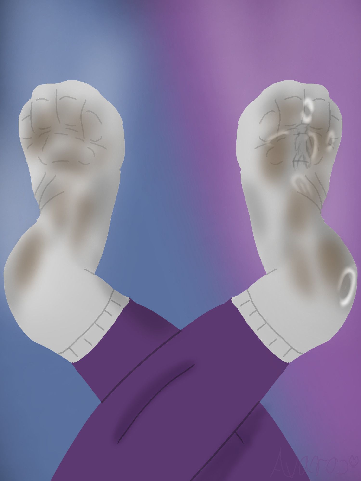 Drawing of two sweaty and dirty socked paws, with one of them having micro inside