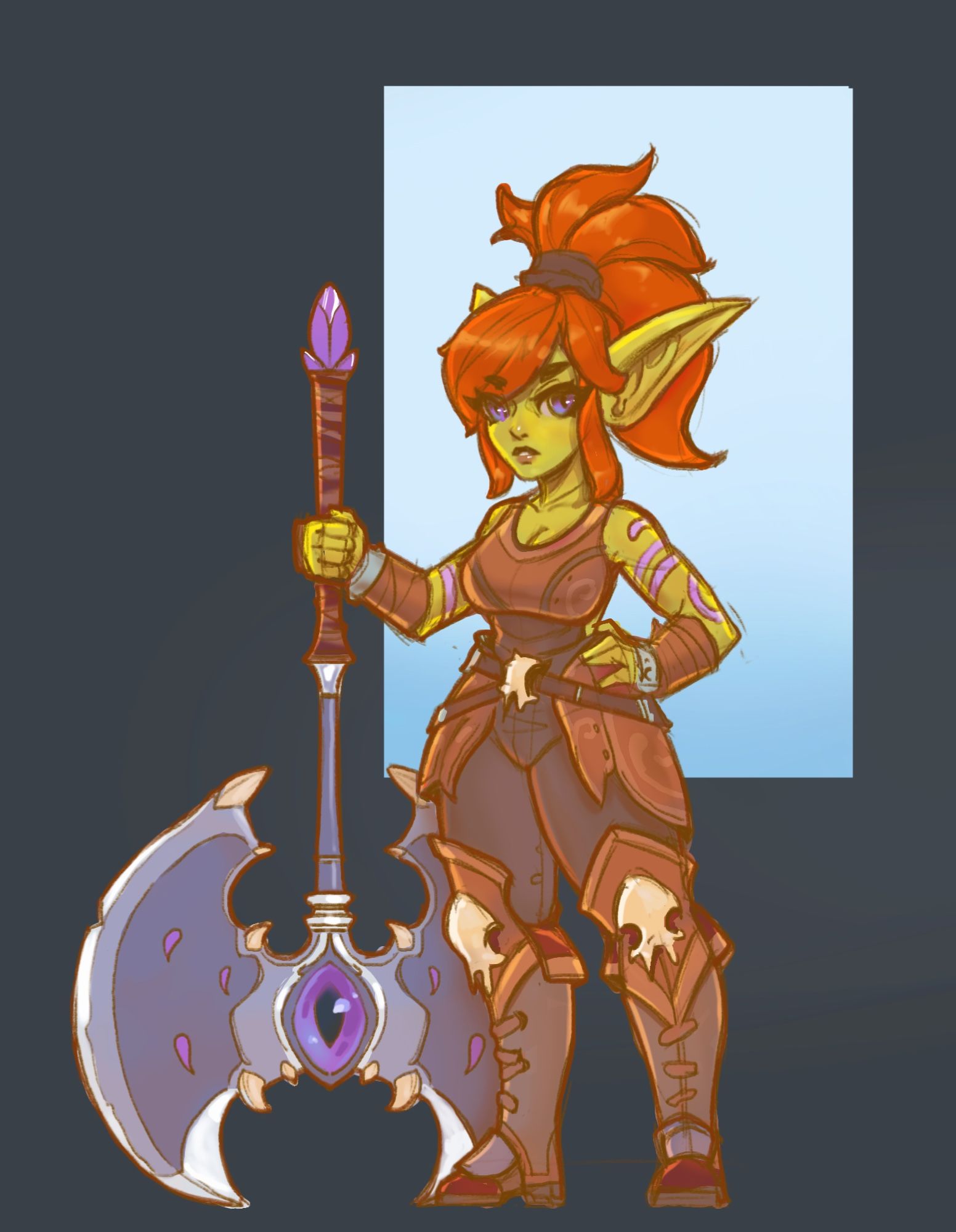 Cute redhead goblin girl with axe