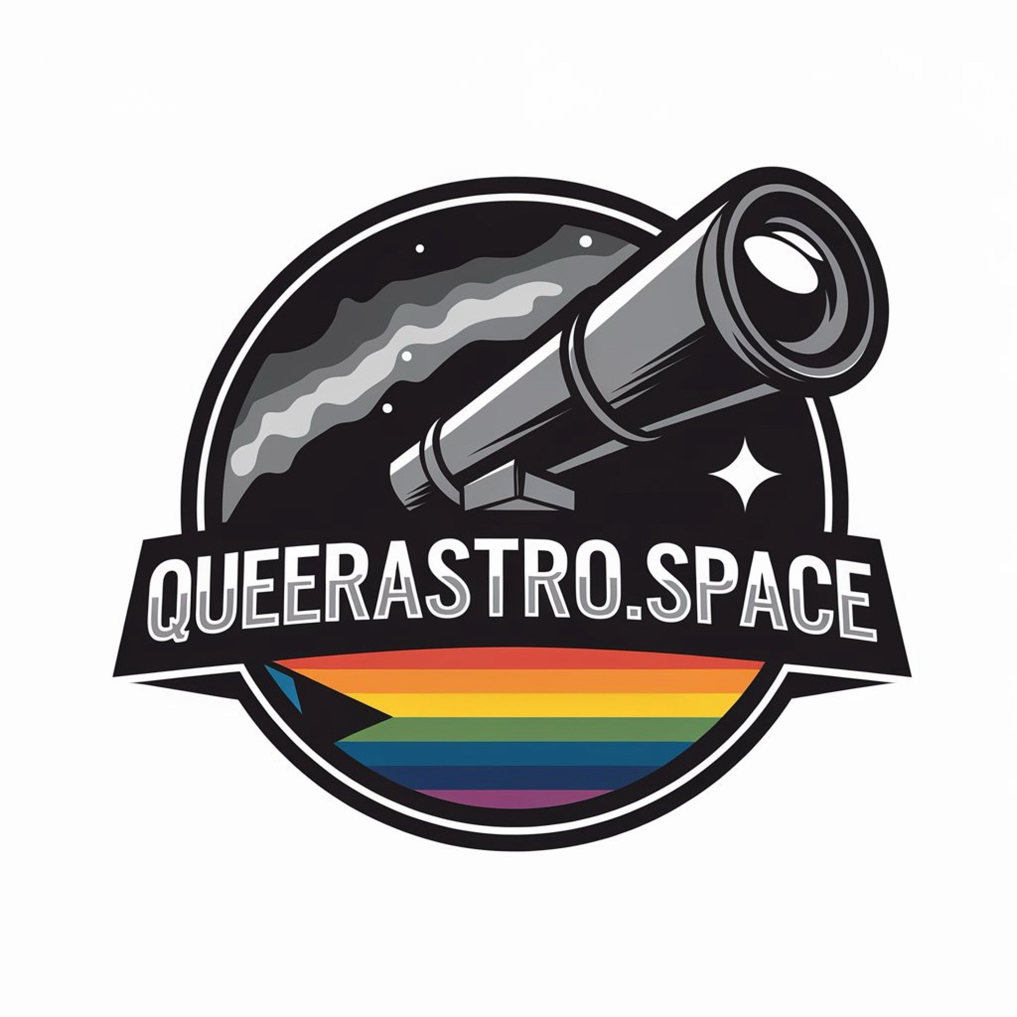 Logo for my new business: queerastro.space. It’s a telescope with the LGBTQ Pride.