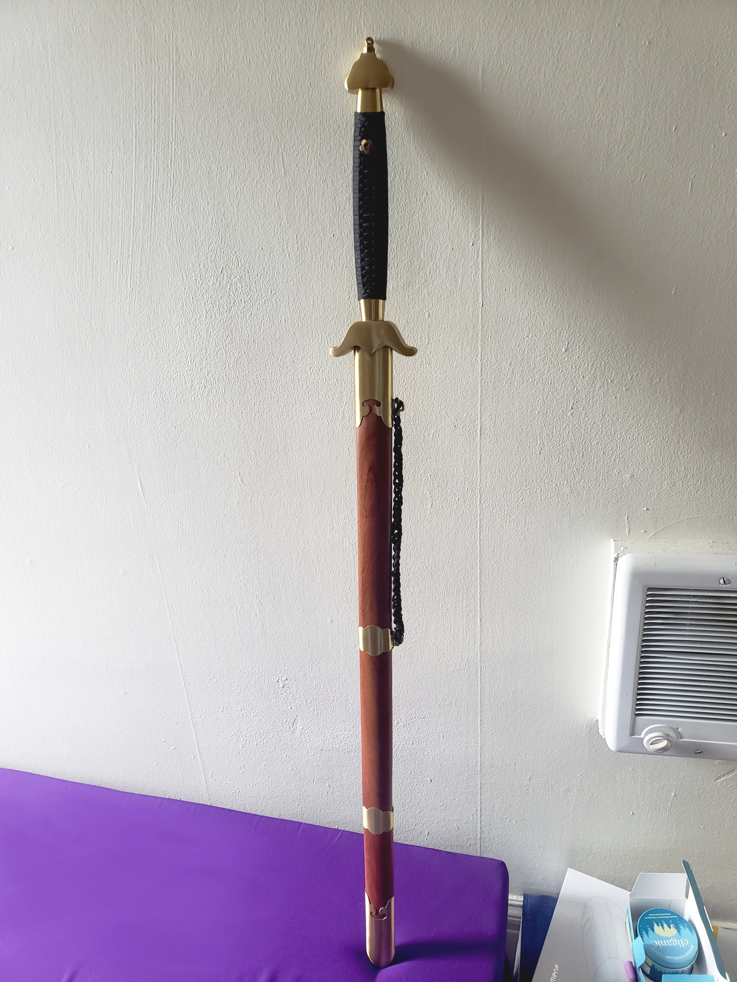 Chinese Jian with brass fittings and Huali wood scabbard, owned by an insufferable lesbian.