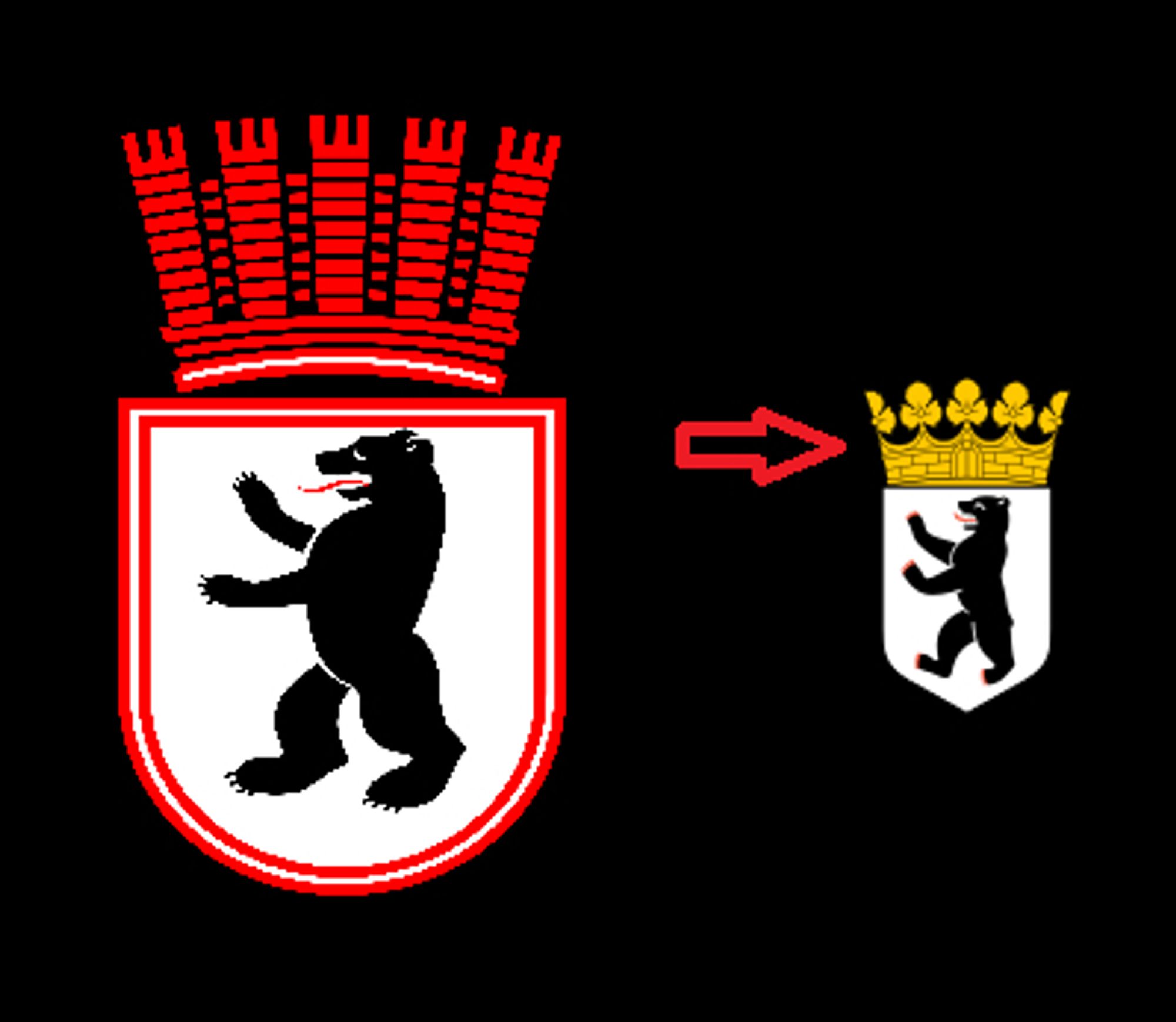 Auffällig ist in Westberlin Zeiten die Absschaffung des eigentlichen Logo von Berlin
Bild 1
Man nahm eine ECHTE Krrohne und machte daraus das Berlin Wappen 2

Das Original von Berlin vor der Diktatur der Nazis galt dagegen in Berlin Hauptstadt und wurde erst nach 1990 Stück für Stück überall demontieret

Real gab es in Westberlin jedoch kaum Adel Anhänger
Man gab sich Weltmännisch als Frontstadt und in Amerika gibt es gar keinen Staatsadel

Das Thema ist also ein Entdeckerthema

Bei Kronen in der Politik herrscht im Allgemeinen NICHT die Mehrheit